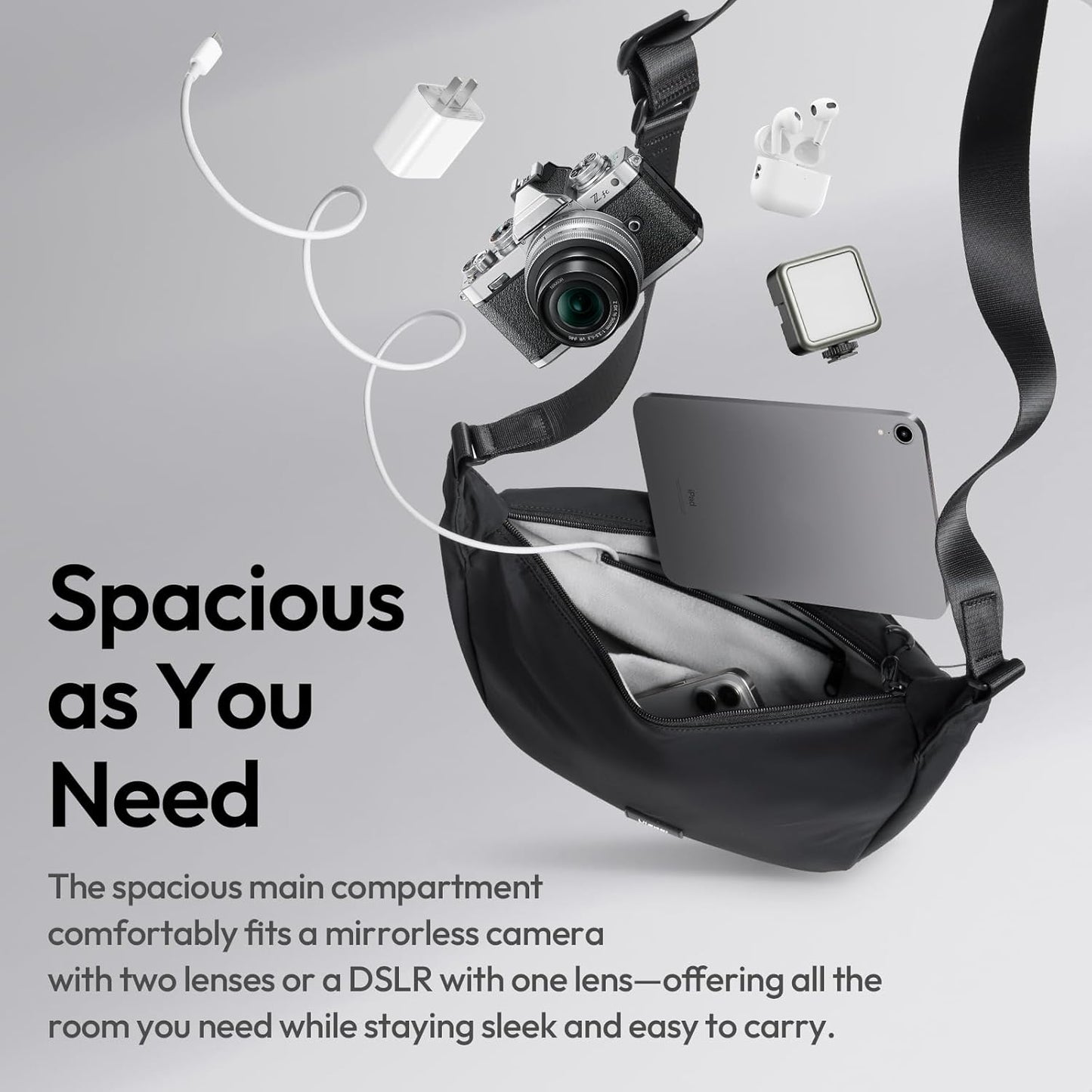 ULANZI HMN1 Camera Shoulder Sling Bag, DSLR Travel Storage, Black
