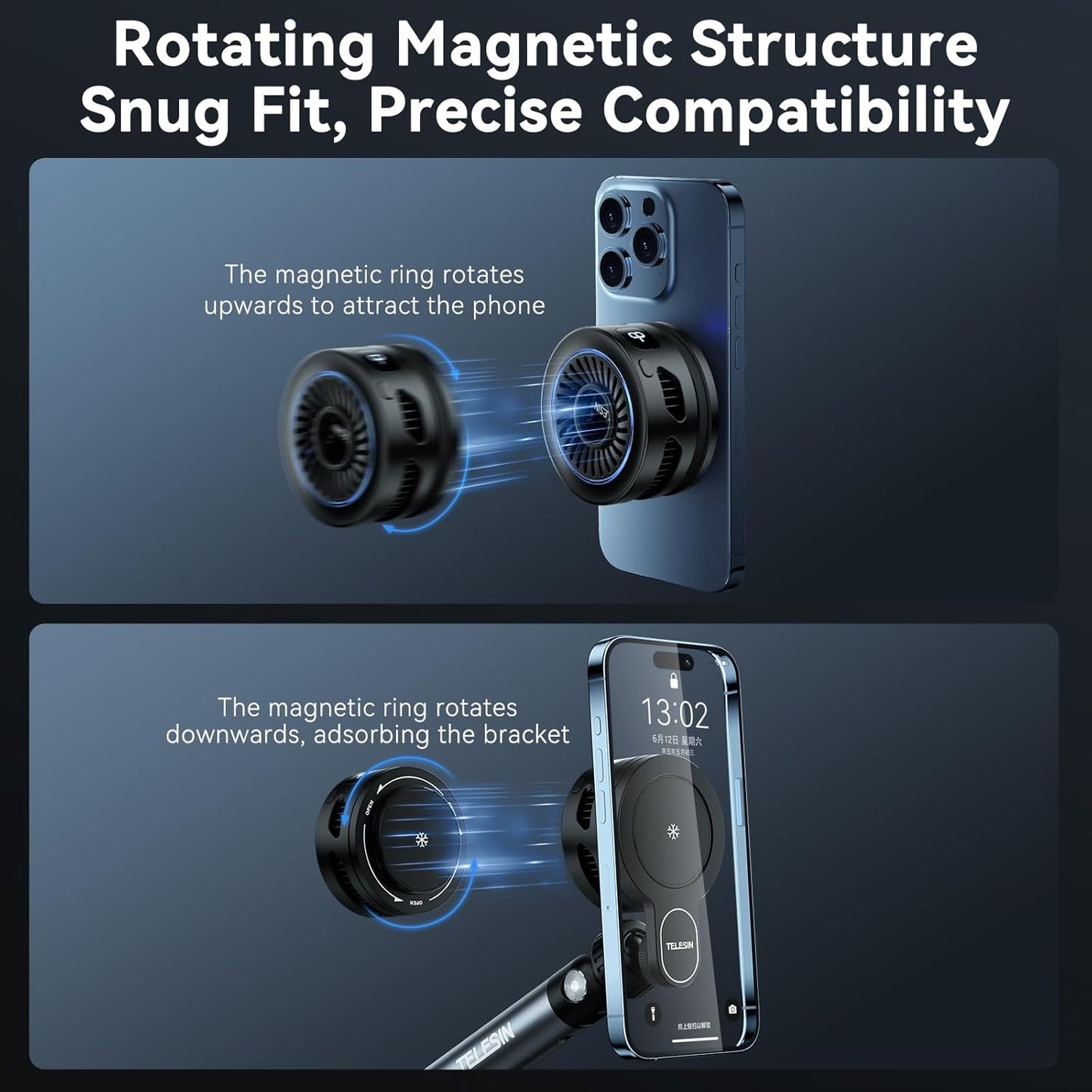 TELESIN Magnetic Phone Cooler for Gaming & Streaming, Semiconductor Cooling, Wireless Charging