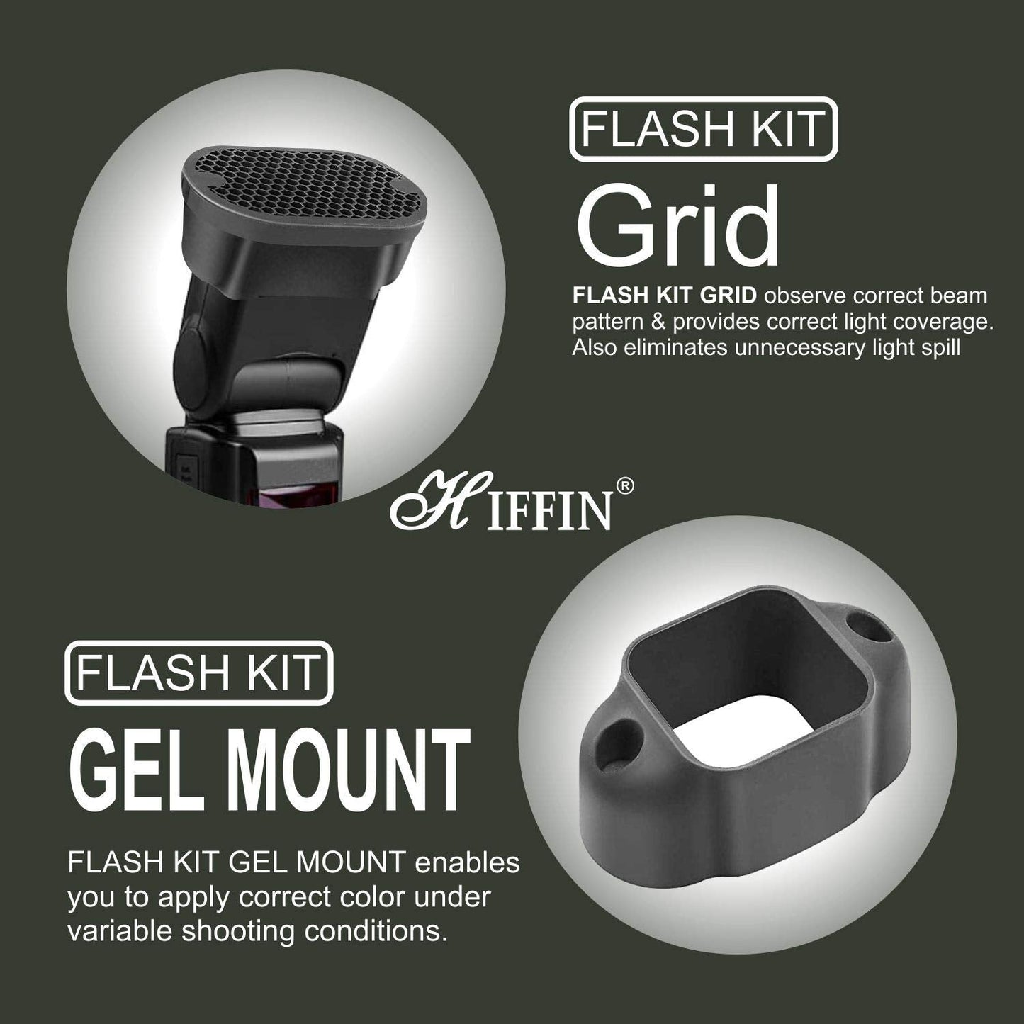 HIFFIN Professional Flash Accessories Kit Universally Compatible | New Labeled Flash Diffuser | Bounce | Grid | Gel | Grip & Sphere (Professional Flash Kit)