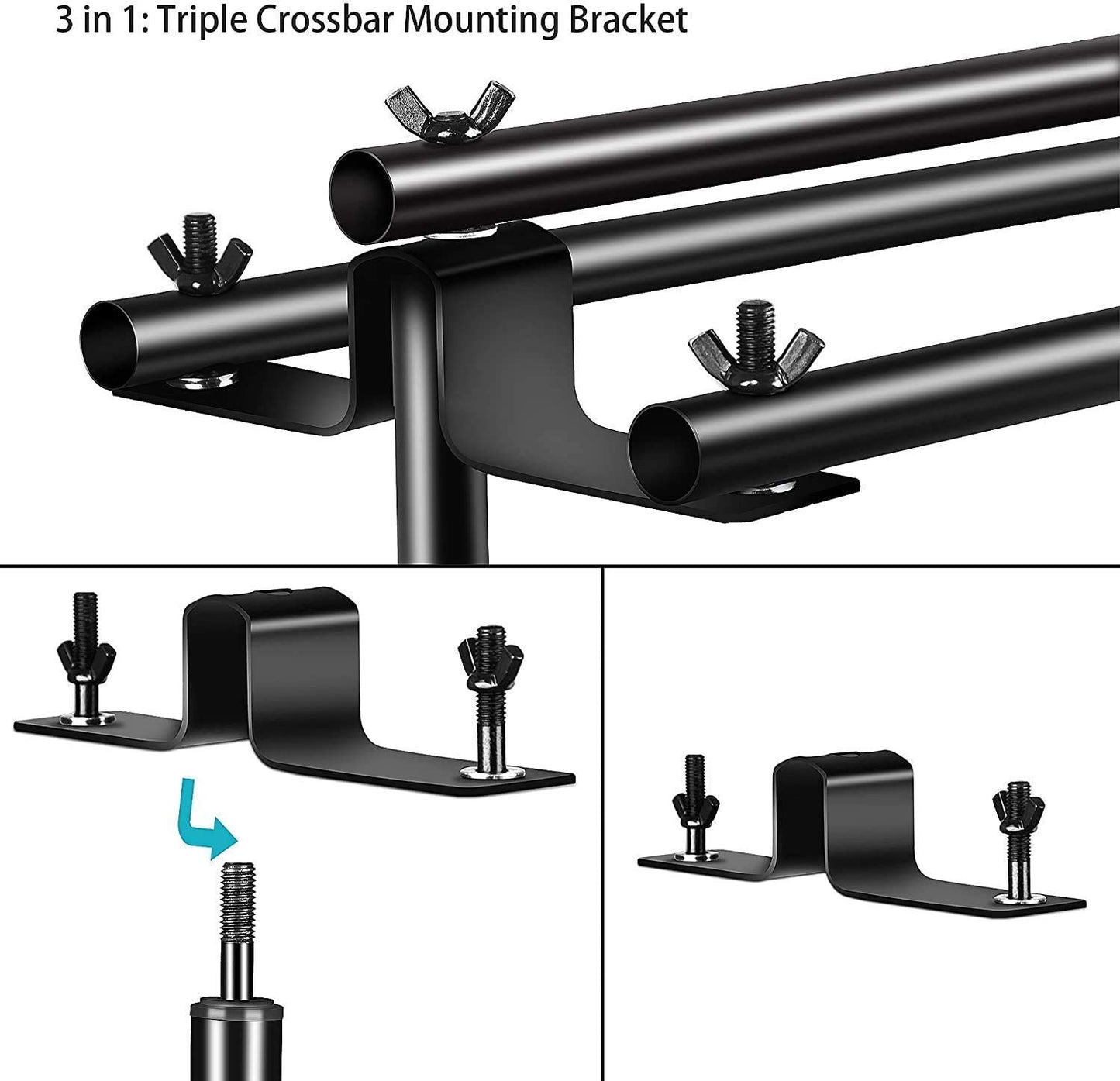 HIFFIN® Triple Crossbar 10 ft Wide 8.5 ft Height Backdrop Stand, Photo Video Studio Heavy Duty Adjustable Photography Muslin Background Support System Kit - 3 in 1 | 3 Curtains