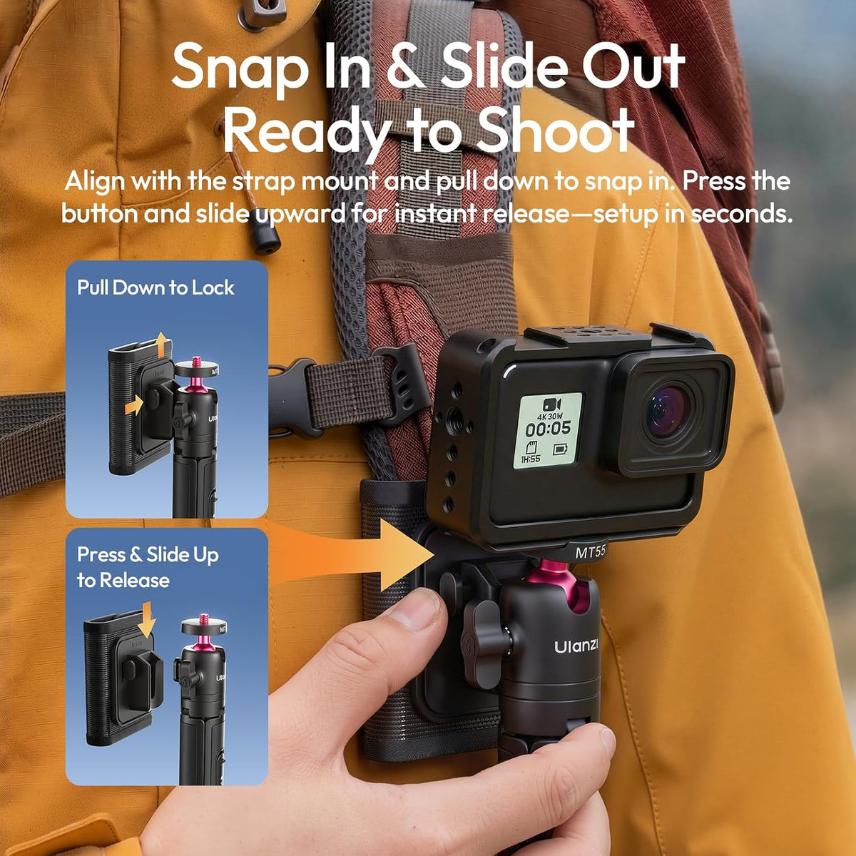 ULANZI MT55 Magnetic Mini Selfie Stick Tripod for Insta360 GO Ultra- Snapgo