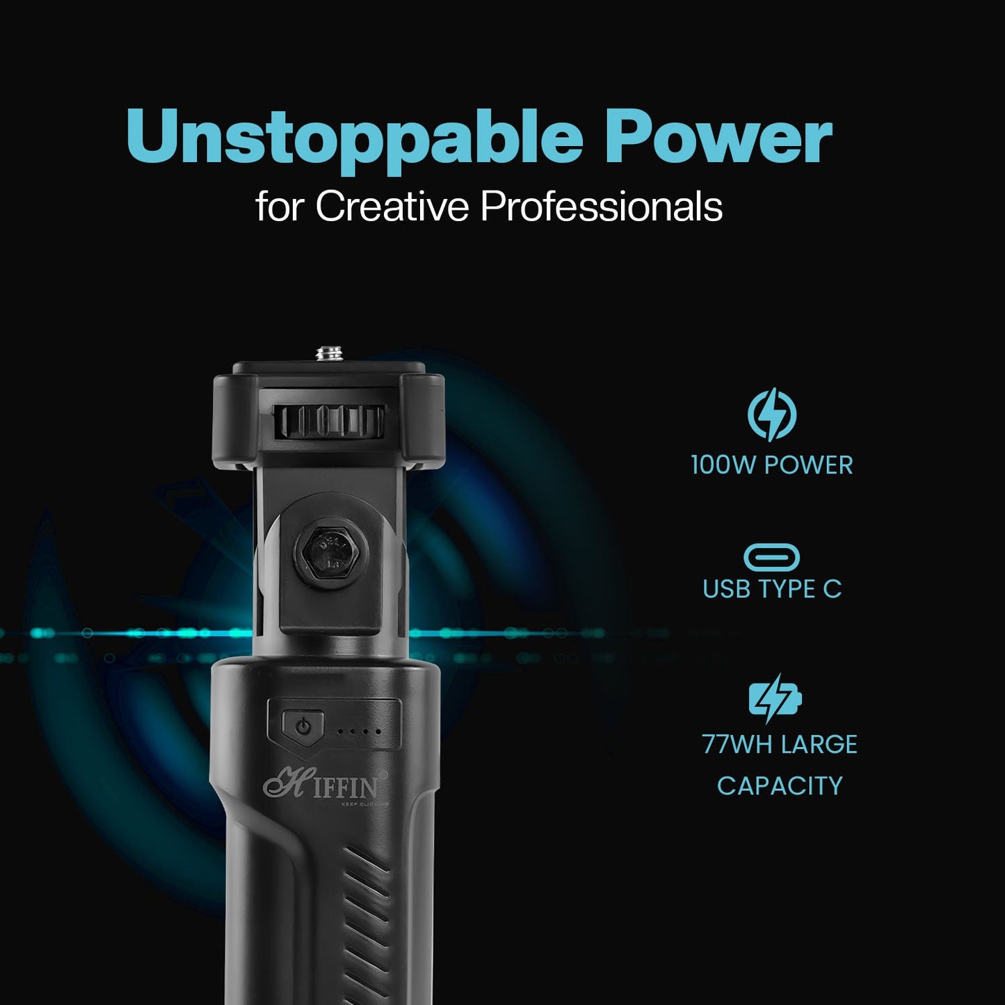 HBP-20000, 20800mAh 100W USB-C PD Battery Grip with Mount for DSLR & Lights