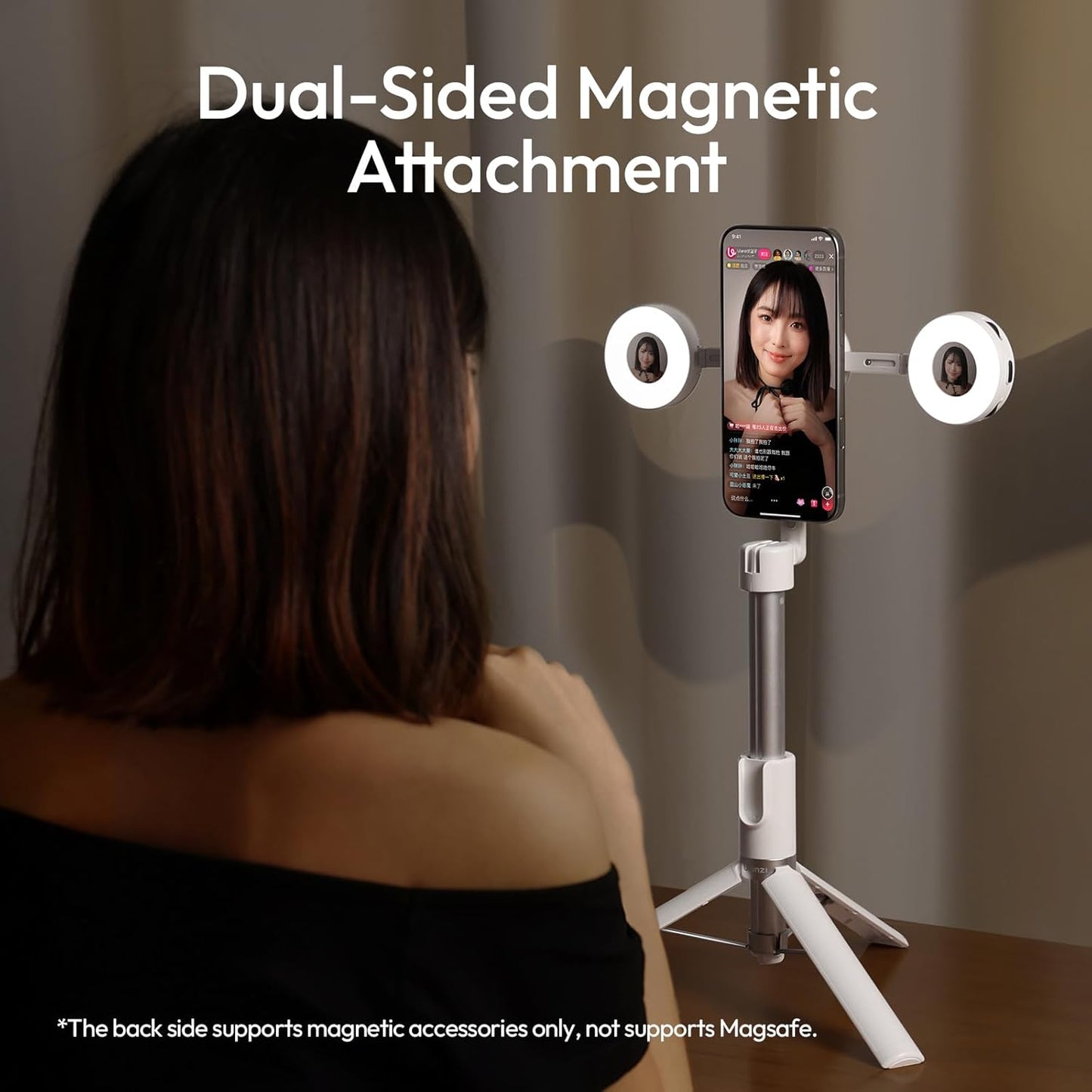 ULANZI ML05 Maglock Magnetic iPhone Ring Light Mirror 9000K CRI≥97 FullAngle LED, White/Black
