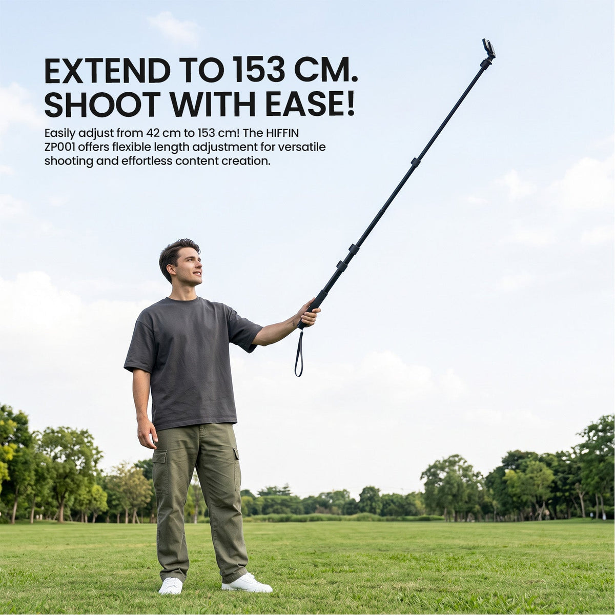 ZP001 5Ft Extendable Selfie Stick, 153cm 5-Section Monopod, 1/4" Screw & Shoe Mount, Mobile/GoPro Holder, Black