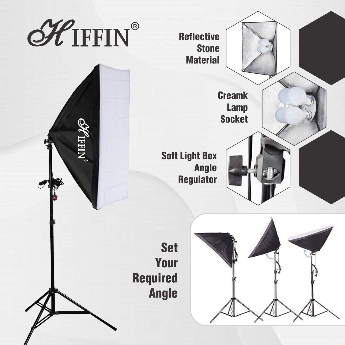 HIFFIN PRO Quadlux Mark I Soft Led Still & Video Light Softbox Single Kit with AC Power, (Four Holder Kit)