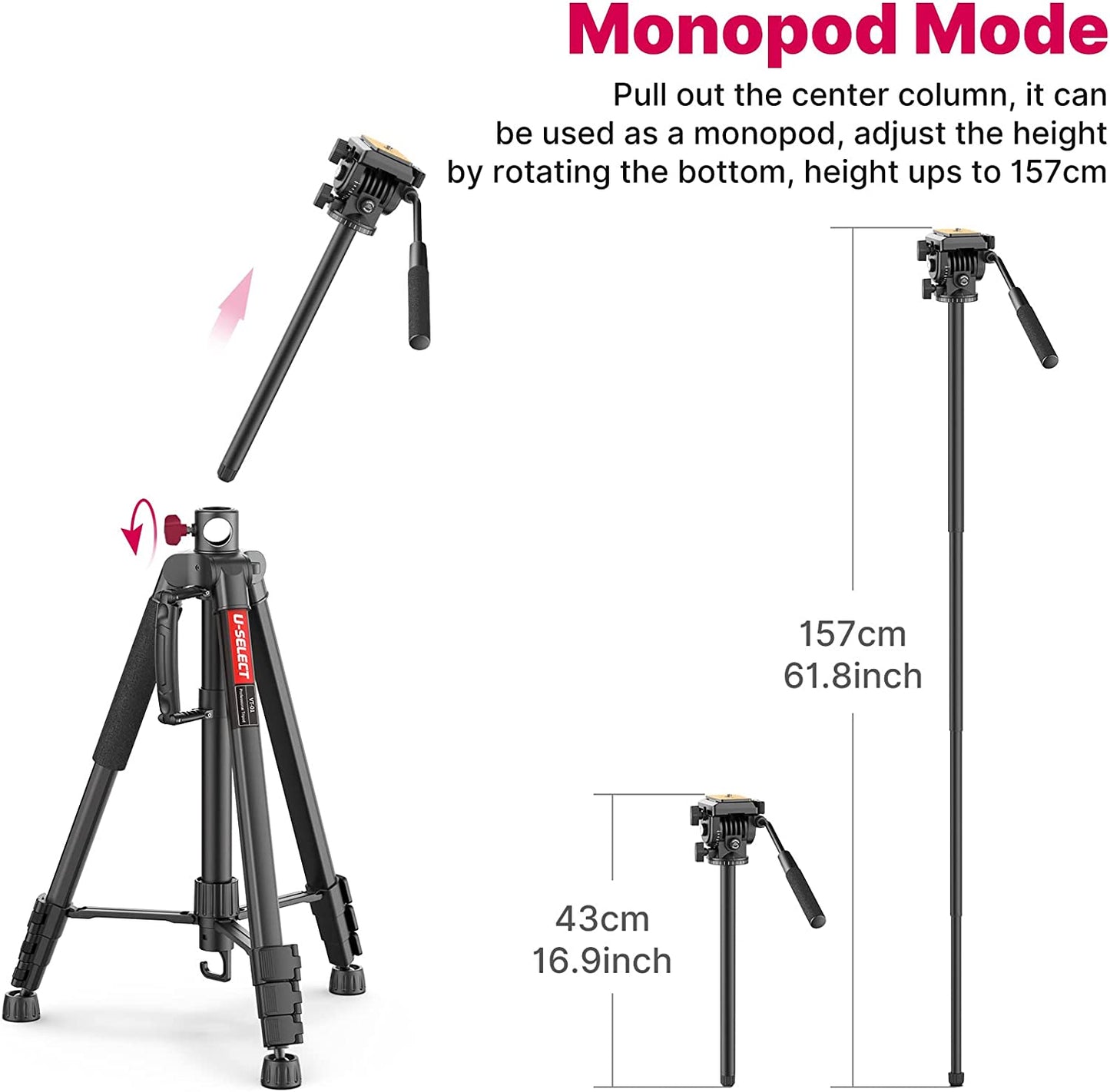 ULANZI VT-02 Metal Tripod – Heavy Duty Portable, Adjustable for DSLR/Phones
