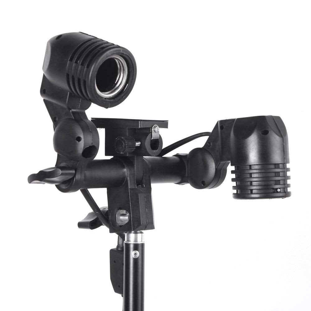 HIFFIN® Branded E27 Double Light Combo Socket with Light Stand Swivel Mount & Umbrella Holder for Photography, Film, & Video Studio