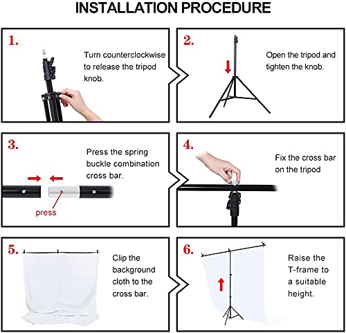 HIFFIN® White Screen Backdrop 6x10 ft with Stand 6x9FT Photography Backdrop with 1PC 6.5FT T-Shape Backdrop Stands, 4PCs Spring Clamps, 1PCs Carry Bag