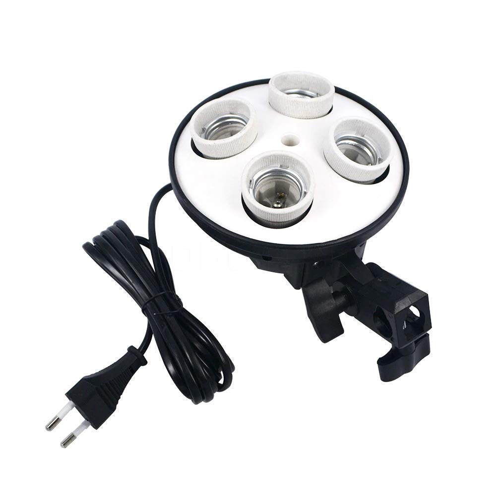 Hiffin Brand 4 in 1 E27 Photo Studio Bulb Holder Base Socket Lamp Bulb Holder Adapter for Photo Video Studio Soft Box Video Light - Black(Pack of 2 PCS)