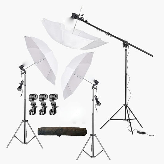 HIFFIN® E27 3 Point Studio Single Holder KIT Umbrella White + Studio Light Stand 9 FT+ Umbrella and Bulb Holder KIT Mark III | 3 Single Holder | 3 Light Stand 9ft | 3 Umbrella (WOB)