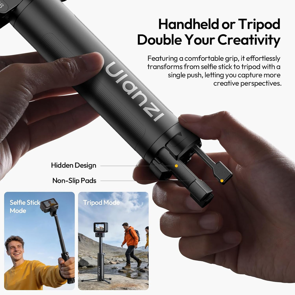 ULANZI MT98 2-in-1 Selfie Stick & Tripod for Action Camera, 1/4'' Mount