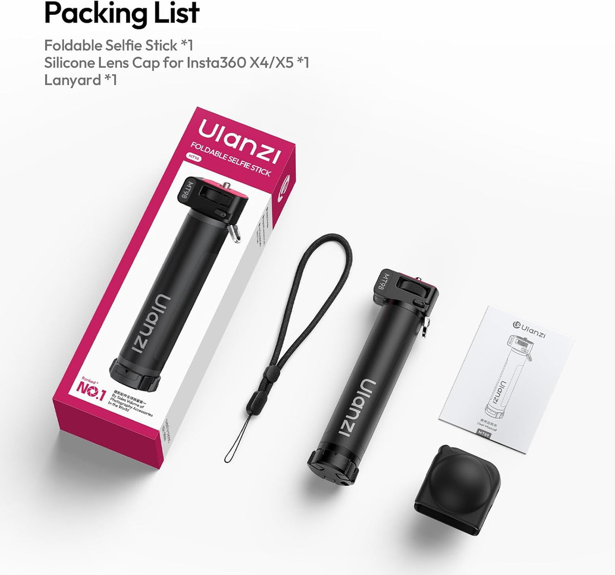 ULANZI MT98 2-in-1 Selfie Stick & Tripod for Action Camera, 1/4'' Mount