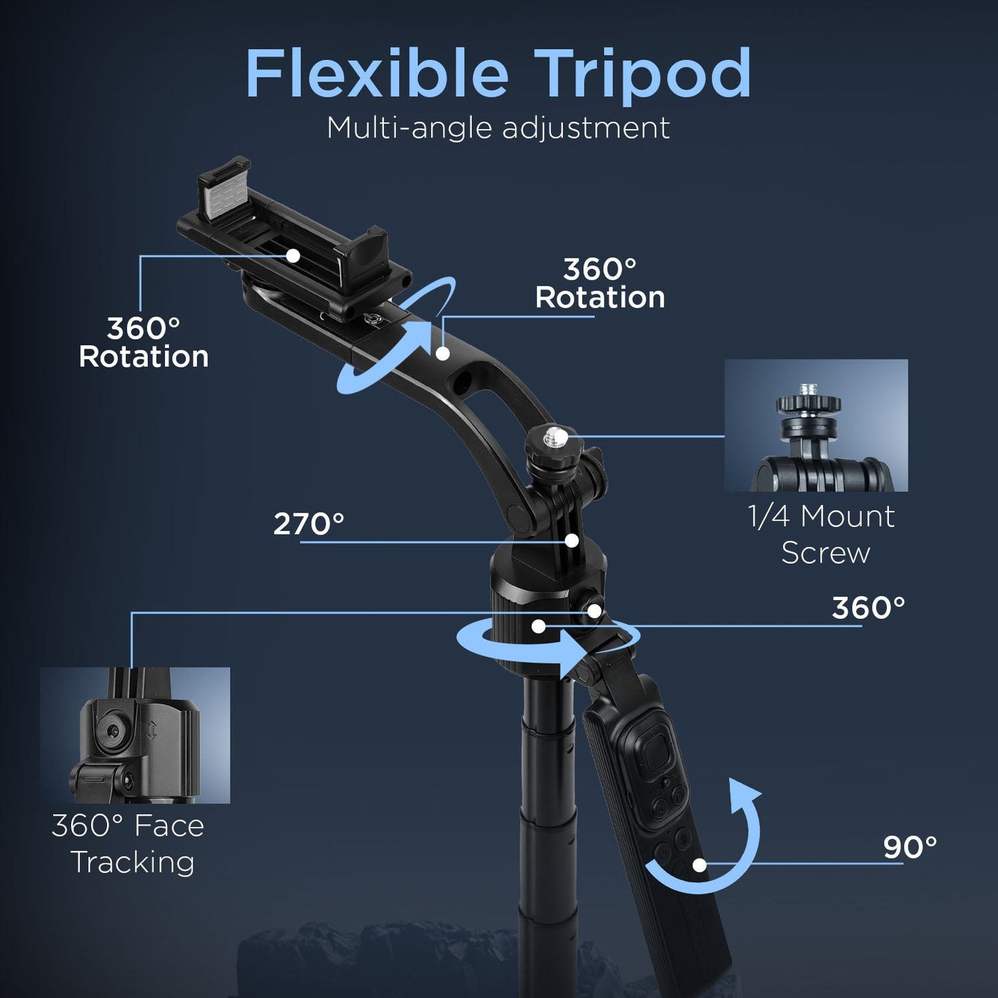 H8 Smart AI 360° Face-Tracking Selfie Stick Tripod, 63in/160cm Quad-Leg Stand