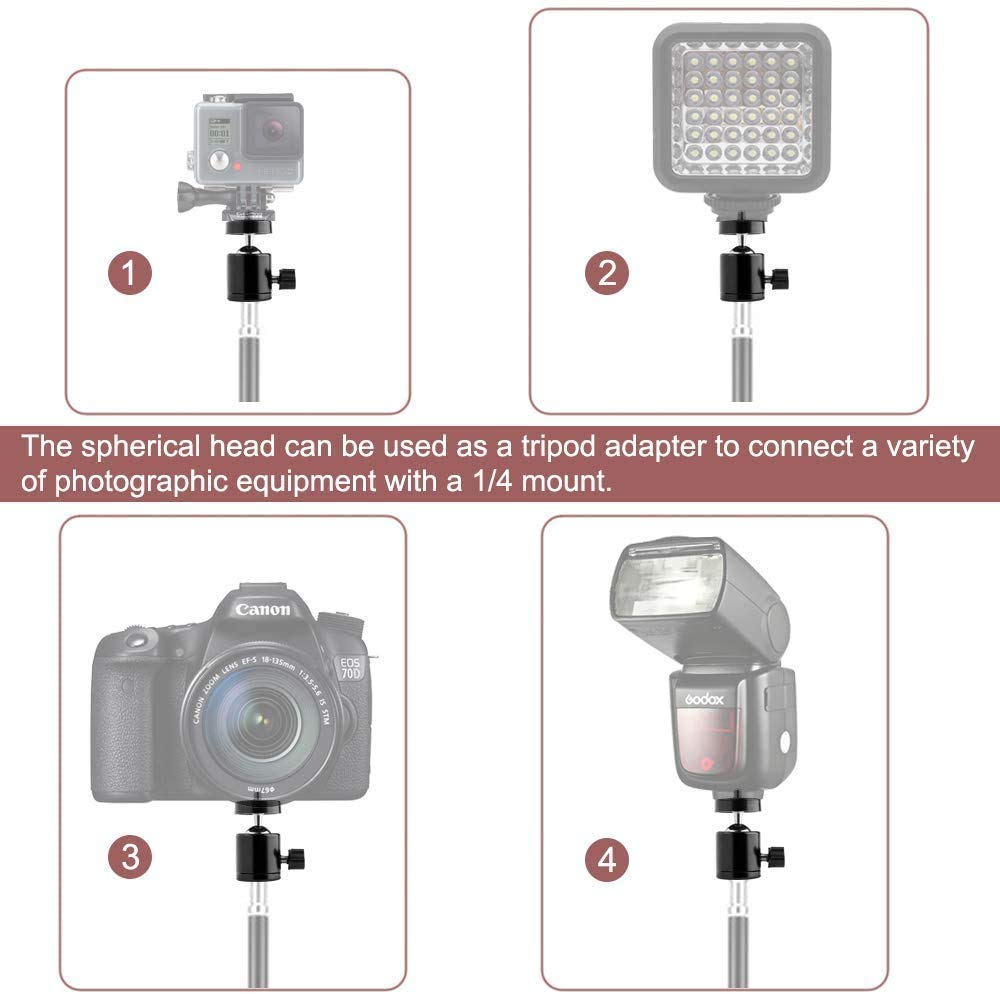 HIFFIN® 2 Pcs Combo Swivel Mini Ball Head 1/4" Screw 360 Degree Aluminum Alloy Body Rotating Swivel Mini Tripod Ball Head with 1/4" Screw...