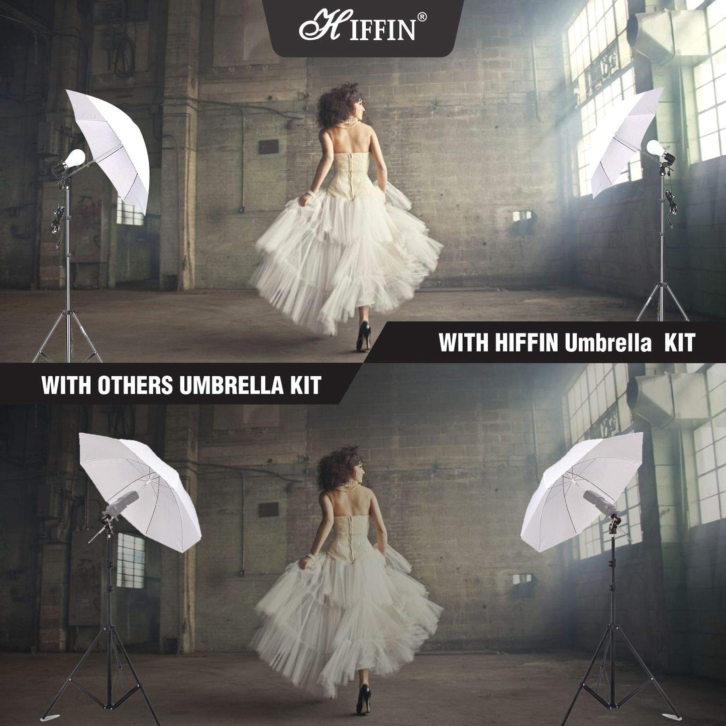 HIFFIN® E27 Studio Single Holder KIT Umbrella White + Studio Light Stand 9 FT+ Umbrella and Bulb Holder KIT Set of 1