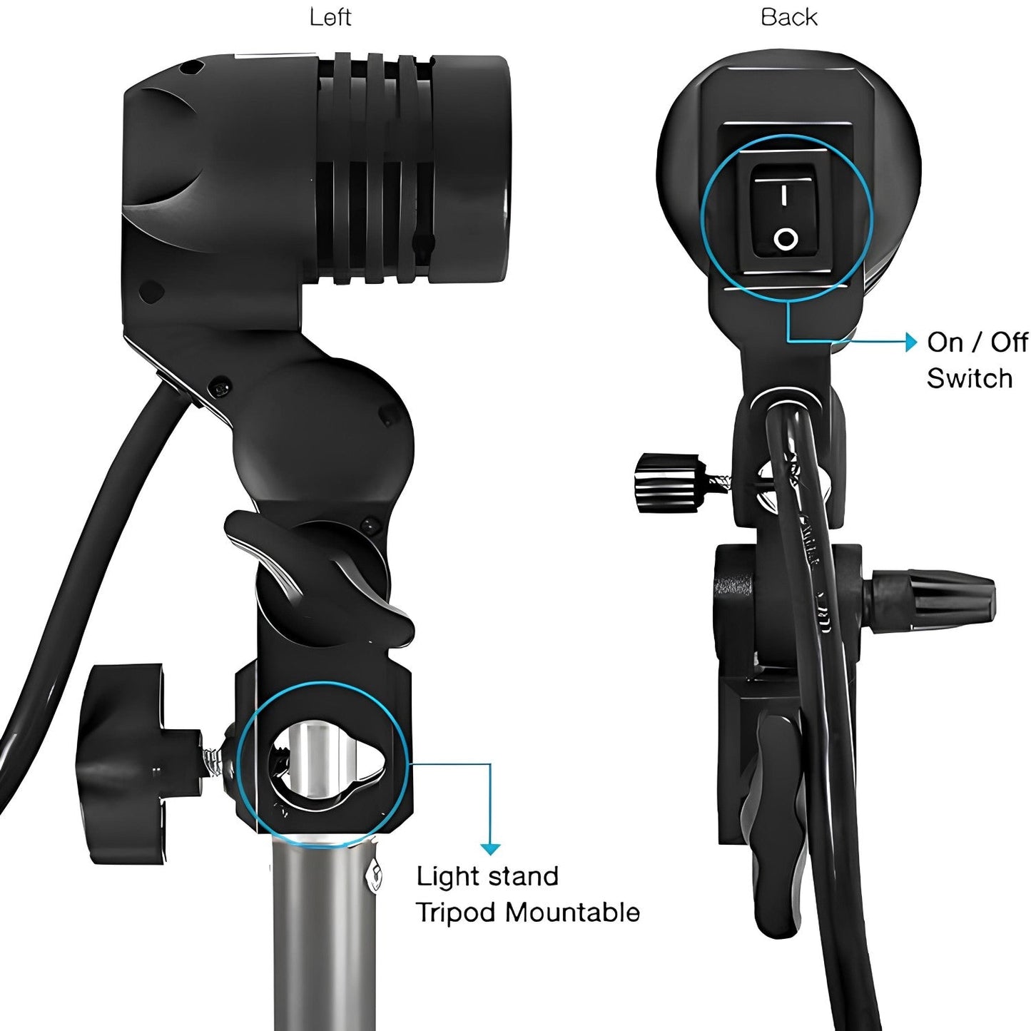 HIFFIN E27 Single Blub Holder Set of 2 Pcs Photography Photo Light Lamp Bulb Bracket Studio