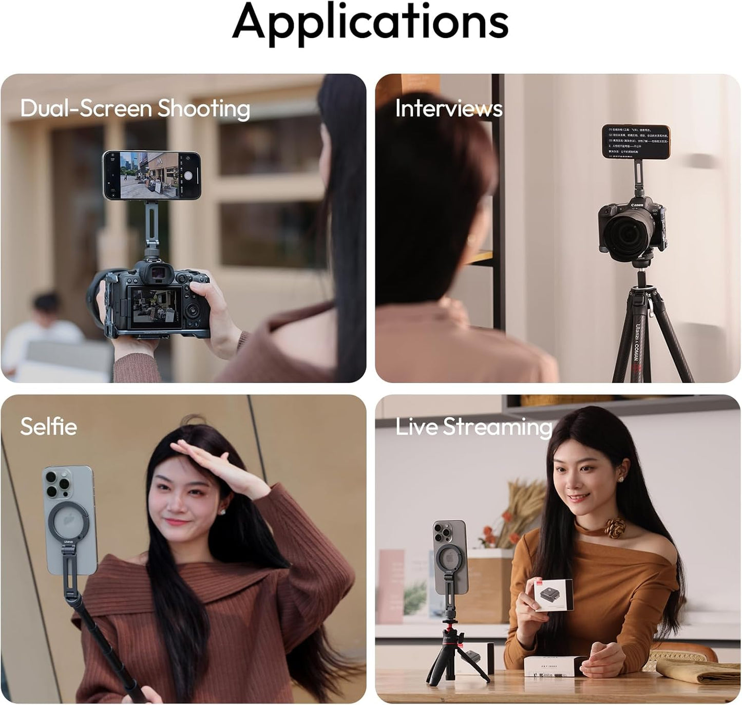 MA07 Magnetic Phone Tripod Mount for Magsafe, Aluminum Mount 1/4" Screw, Cold Shoe