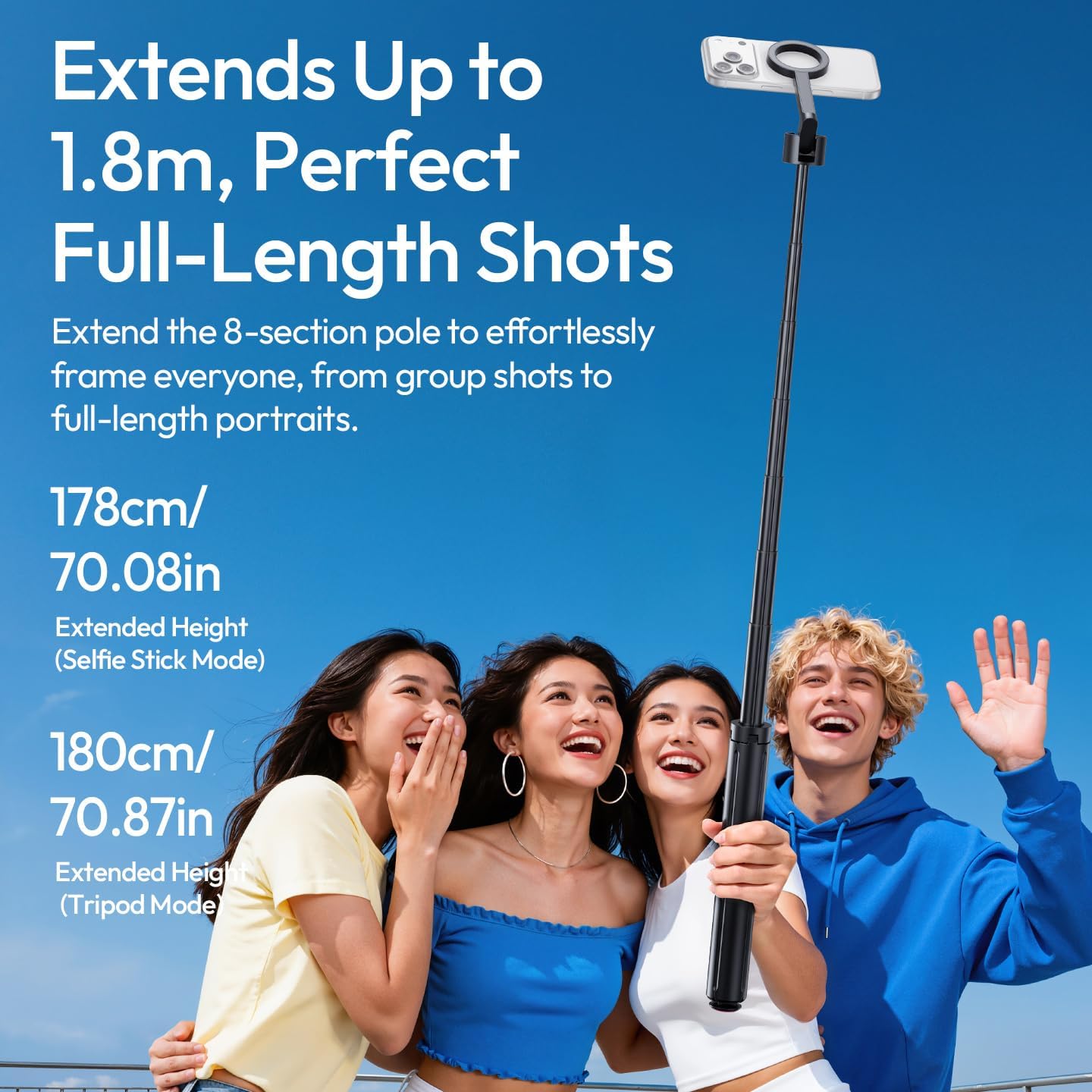 ULANZI SK-21 71'' Magnetic Selfie Stick Tripod w Remote, Auto Open