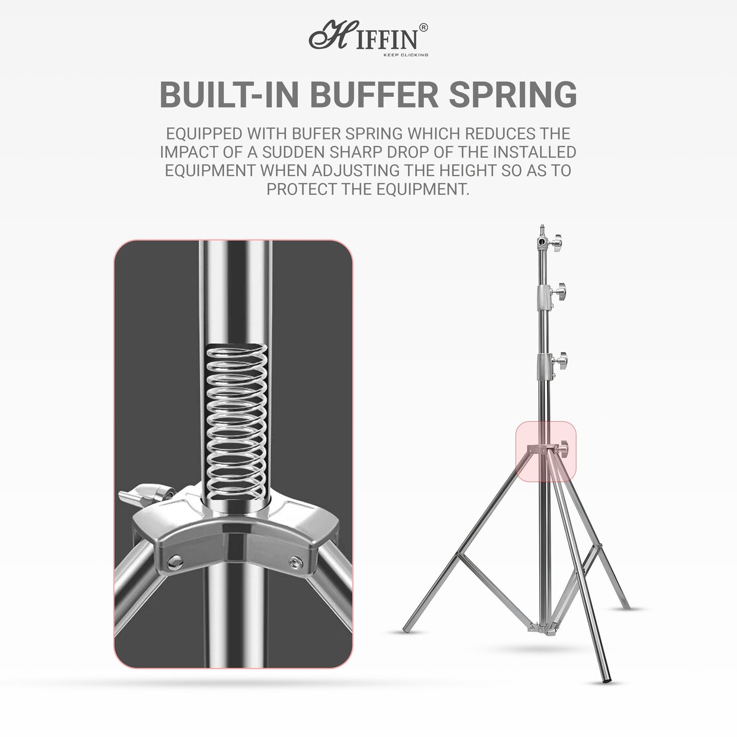 HIFFIN Stainless Steel Heavy Duty 99.06-279.4 CM Adjustable Light Stand with 0.635 CM to 0.9525 CM Universal Adapter for Studio Monolights, Softbox, and More Equipment