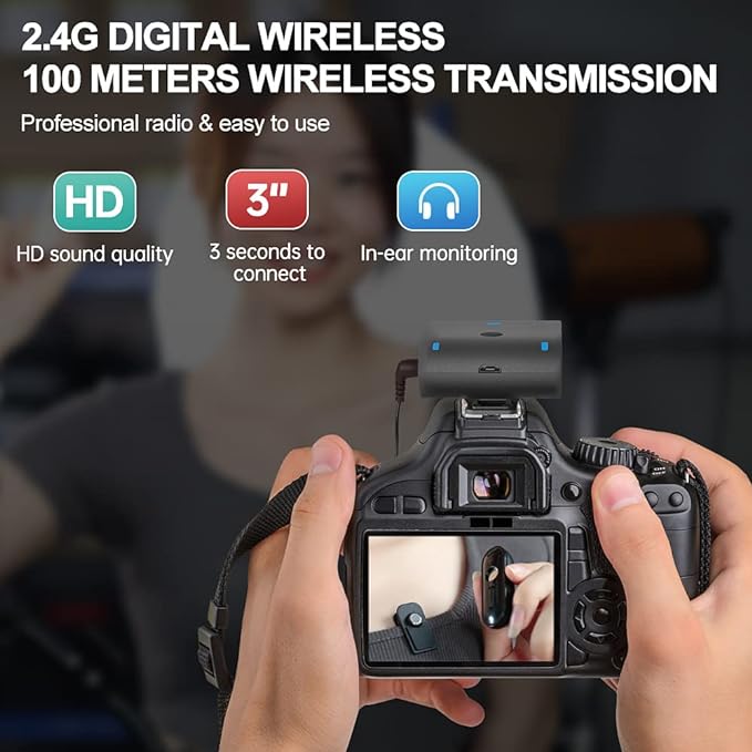 LENSGO 318C II 2.4GHz Dual Clip on Wireless Lavalier Microphone for DSLR/SLR Camera Camcorder iPhone Android Rechargeable Lapel Mic for Video Recording...