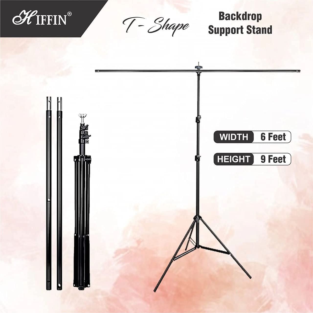 HIFFIN® White Screen Backdrop 6x10 ft with 9 ft Stand 6x9 ft Photography Backdrop with 2 Pcs Spring Clamps, 1PCs Carry Bag (T Shape Kit C2 C1 W & Double Holder Kit M4)