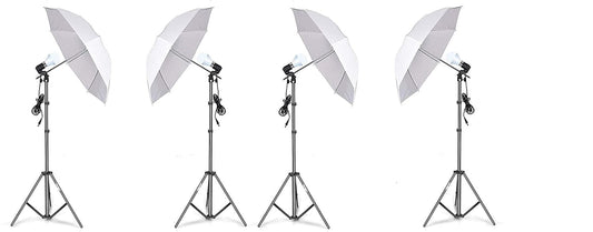 HIFFIN® E27 Studio Single Holder KIT Umbrella White + Studio Light Stand 9 FT+ Umbrella and Bulb Holder E27 Single Holder kit Mark IV (4 Single Holder,4 Light Stand 9FT,4 Umbrella, 4 18 WT LED Blub)
