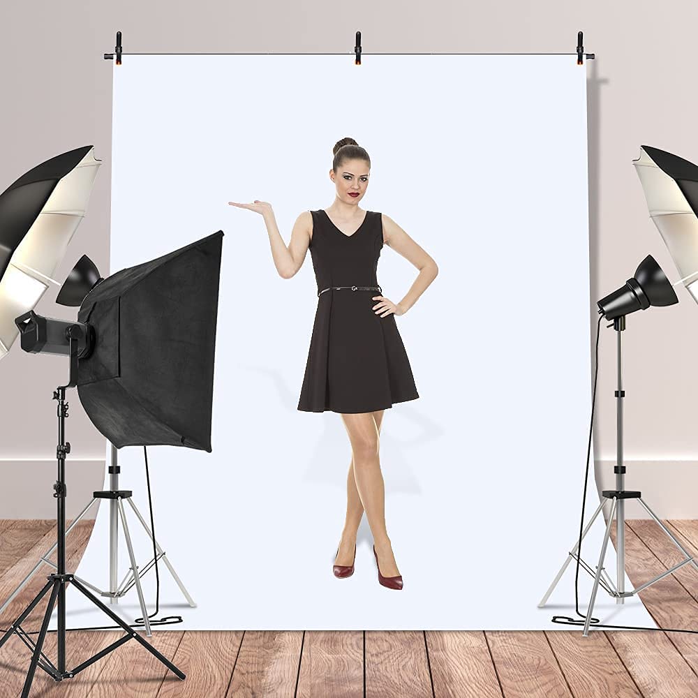HIFFIN® White Screen Backdrop 6x10 ft with Stand 6x9FT Photography Backdrop with 1PC 6.5FT T-Shape Backdrop Stands, 4PCs Spring Clamps, 1PCs Carry Bag