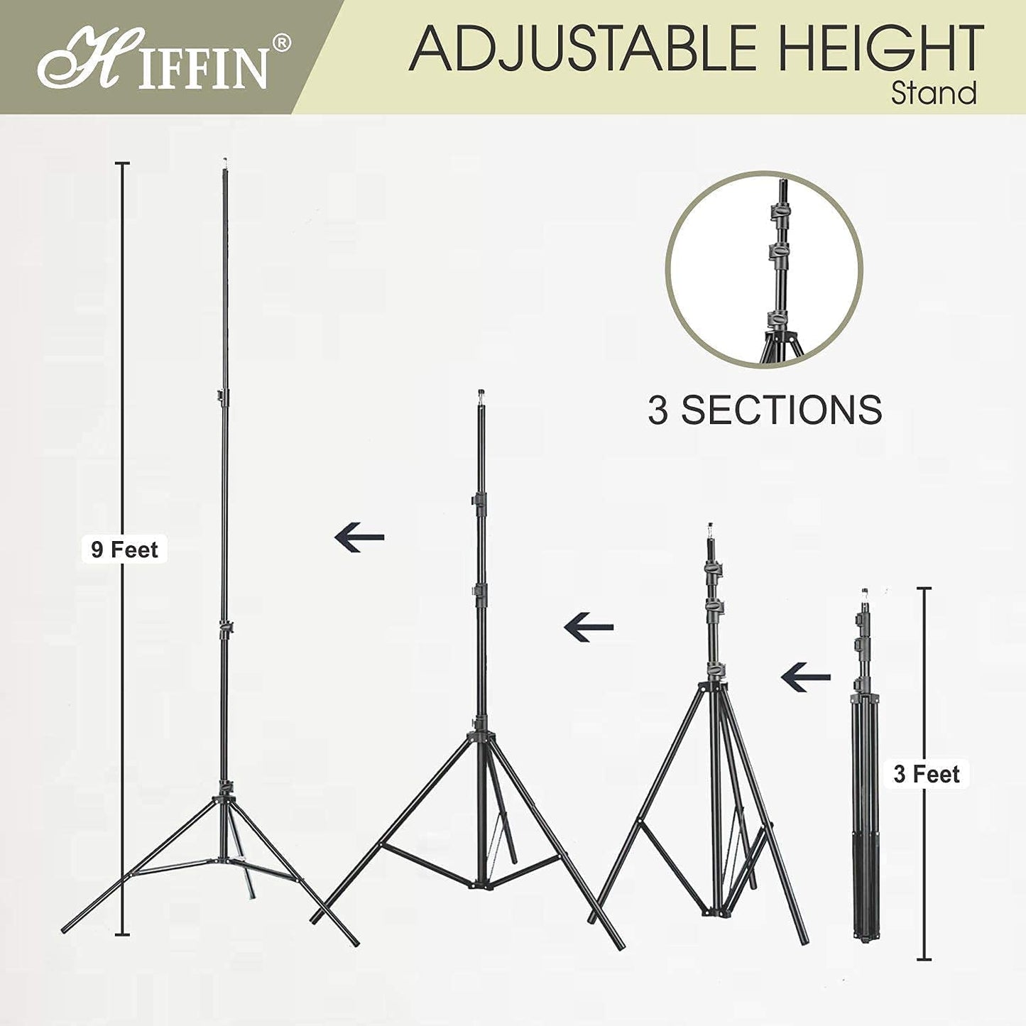 HIFFIN E27 3 Point Studio Triple Holder Kit Umbrella White + Studio Light Stand 2.7432M (9 FT) Bulb Holder KIT Mark III | 3 Triple Holder | 3 Light Stand 9ft | 3 Umbrella | 9 20 W LED Bulb | 1 Boom | 1 Bag