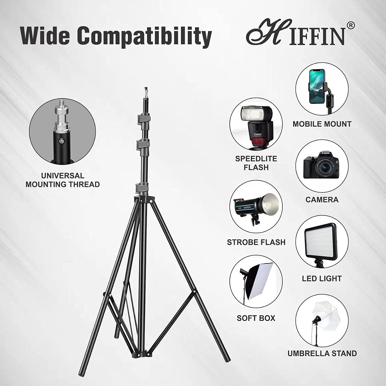 HIFFIN® Light Stand Kit - 9 feet (2 Light Stands) Metal Colour Black 9 feet, Portable & Foldable, Indoor & Outdoor Shoot, Heavy Duty, Photography & Videography