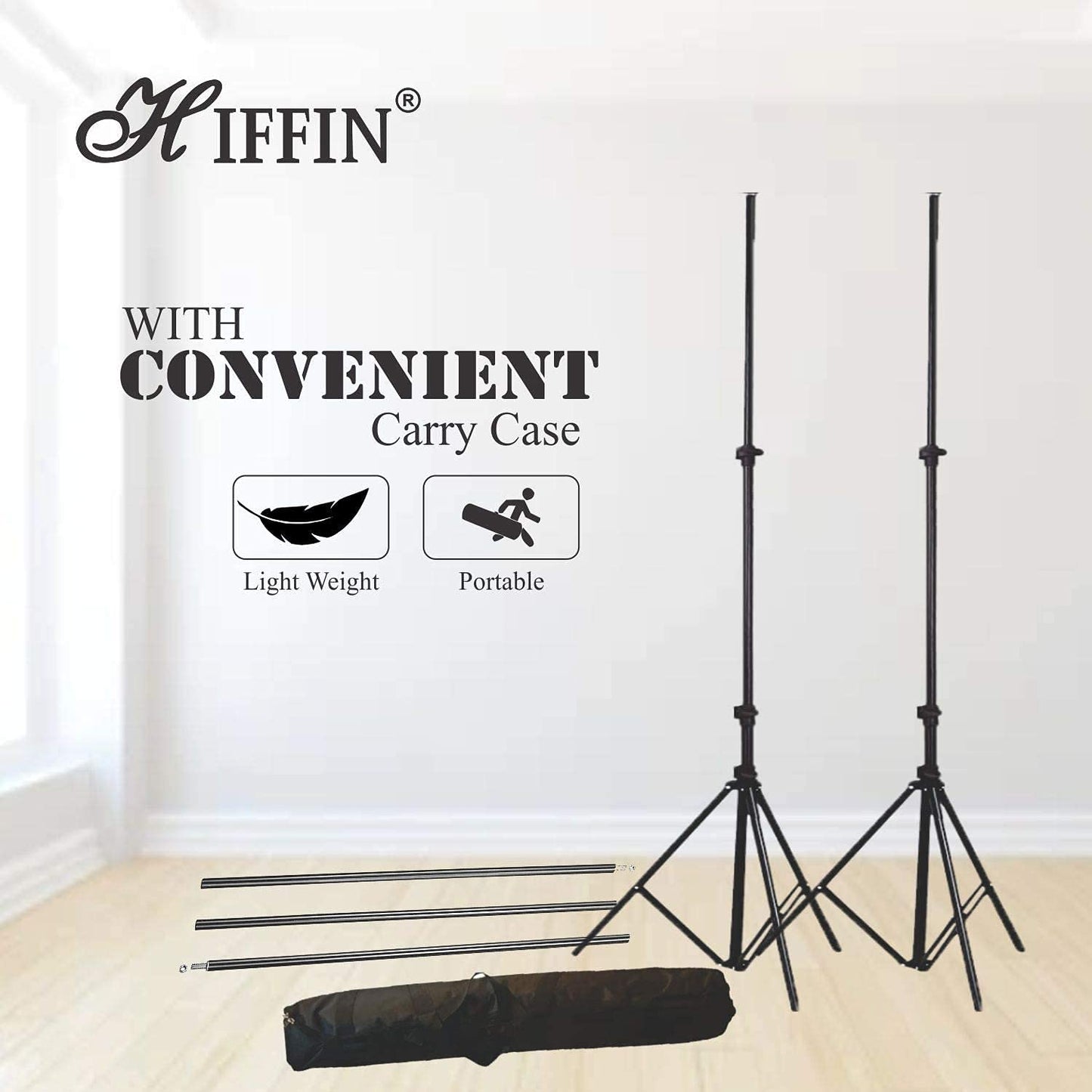 HIFFIN Photography Backdrop Stand Kit (9ft*9ft) with Black (8*12) Muslin Support System