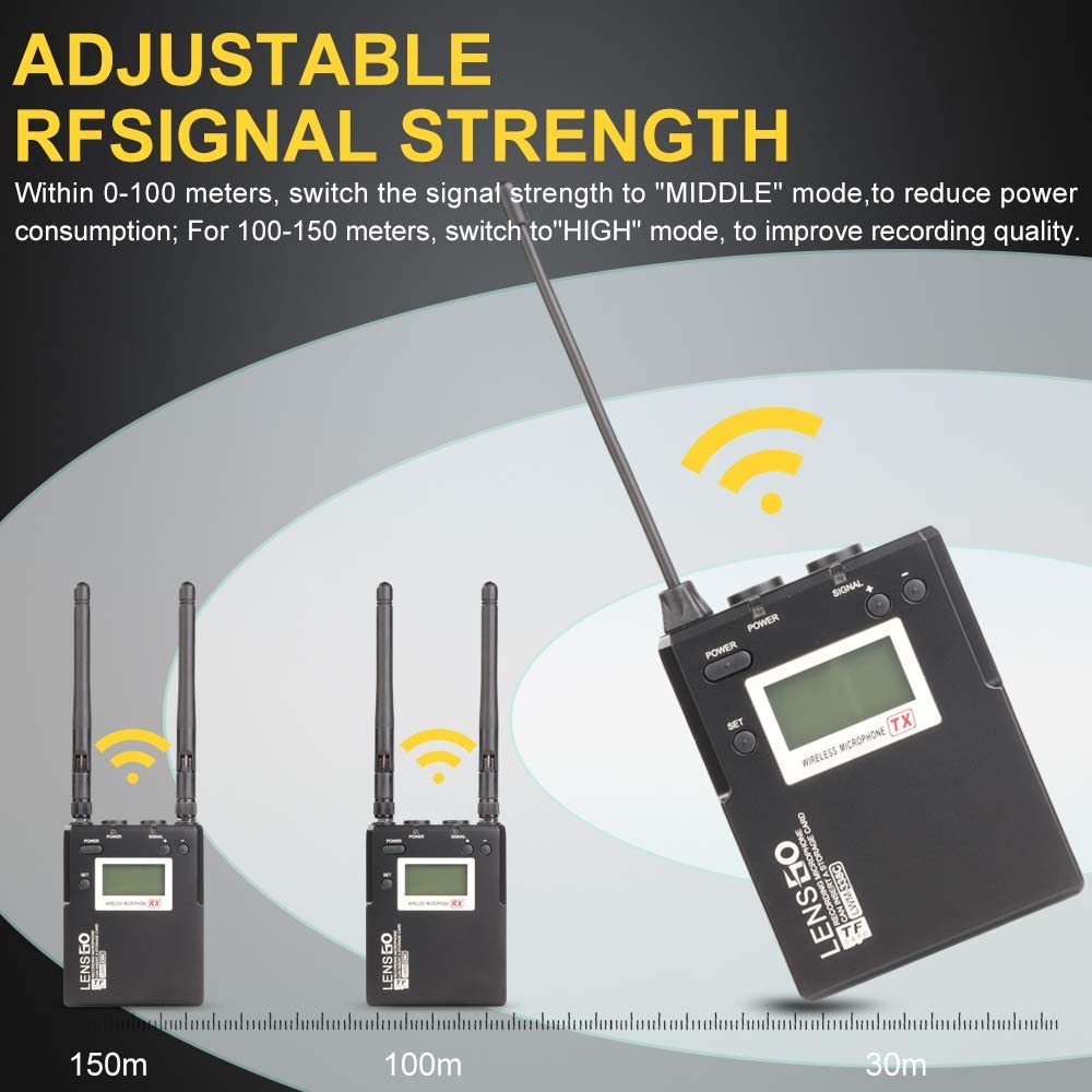 Wireless Lavalier Microphone System, LENSGO LWM-338C 99-Channel UHF Full Metal Professional Omnidirectional Wireless Lapel Mic for Canon Nikon DSLR Camera Smartphone Camcorder Video Recording (RX+TX)