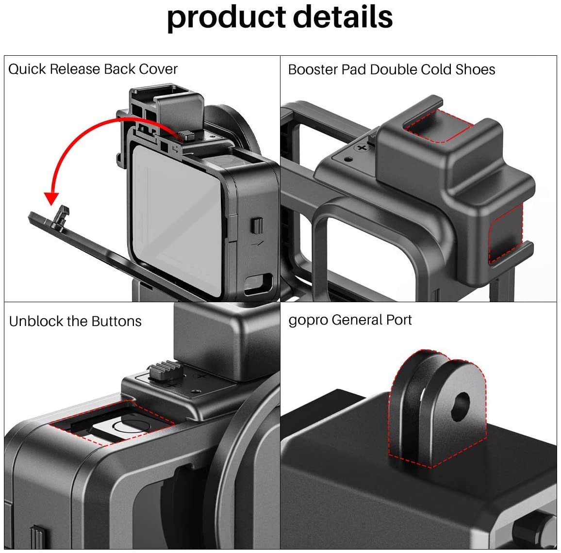 HIFFIN® Combo for GO PRO 9 3-Way Monopod Grip Arm Tripod Foldable Selfie Stick with Housing Cage for Go pro 9, Ulanzi G9-4 Housing Cage Protective Case...