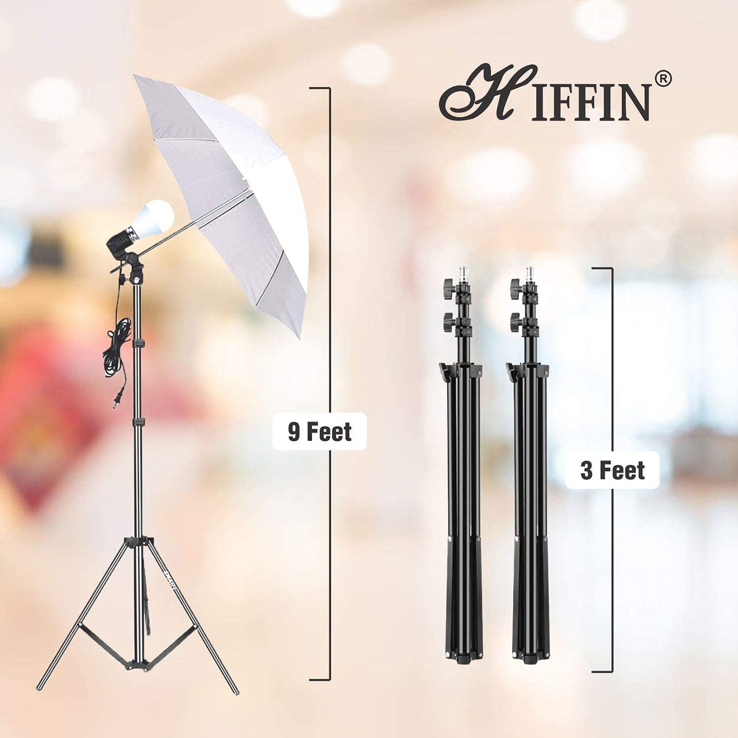 HIFFIN® Photography 5 Point Lighting Kit Background Support System with 3 Color Backdrop, 2 Umbrella, 3 Softbox, Continuous Lighting Backdrop Kit for...