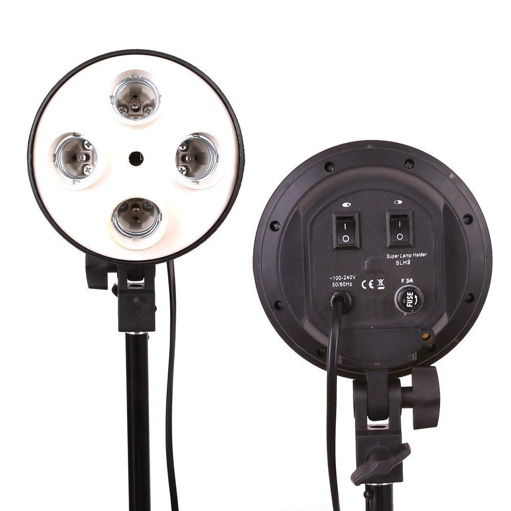 Hiffin Brand 4 in 1 E27 Photo Studio Bulb Holder Base Socket Lamp Bulb Holder Adapter for Photo Video Studio Soft Box Video Light - Black(Pack of 2 PCS)