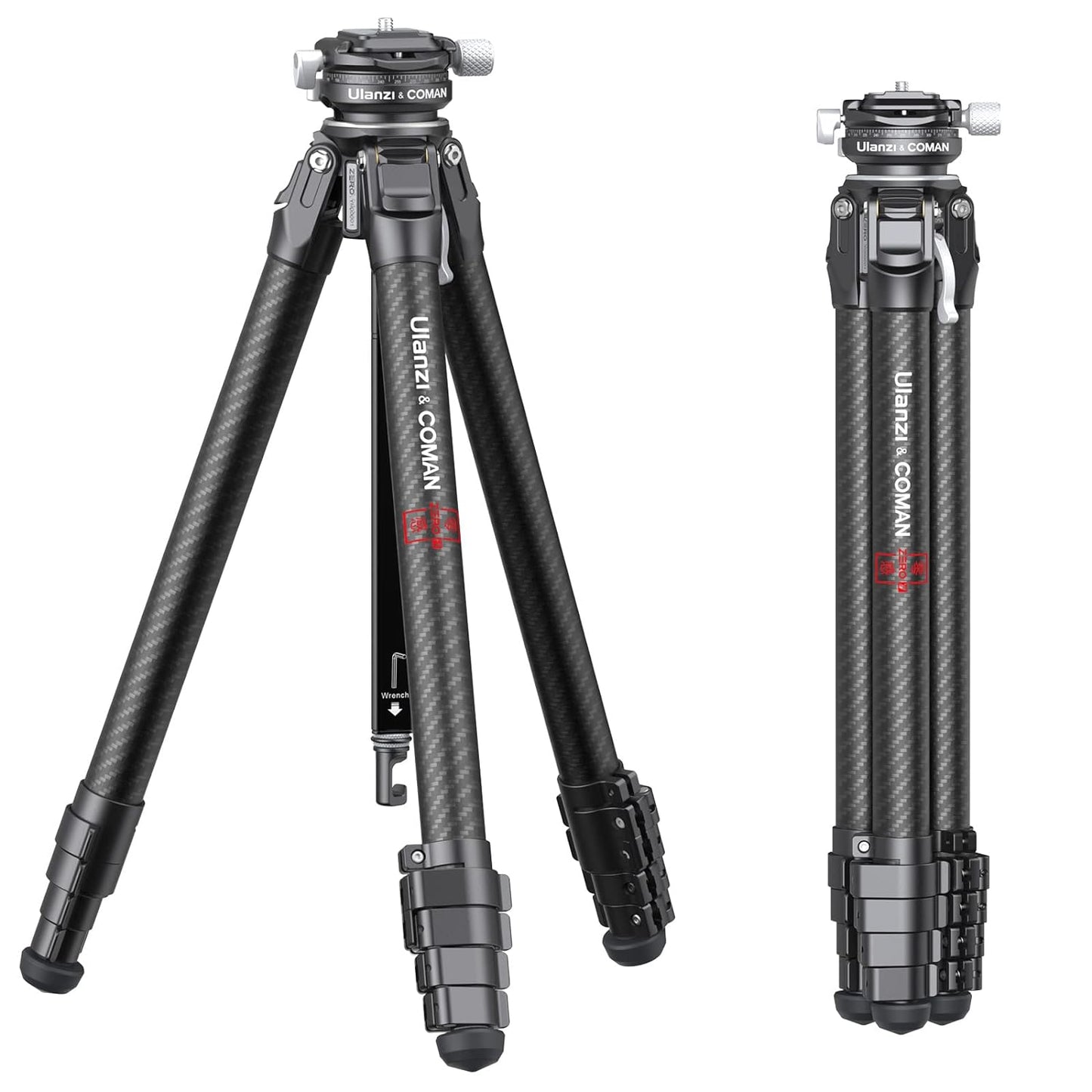 Zero Y Professional Carbon Fiber Camera Tripod, 360° Ballhead, 39lb Max Load