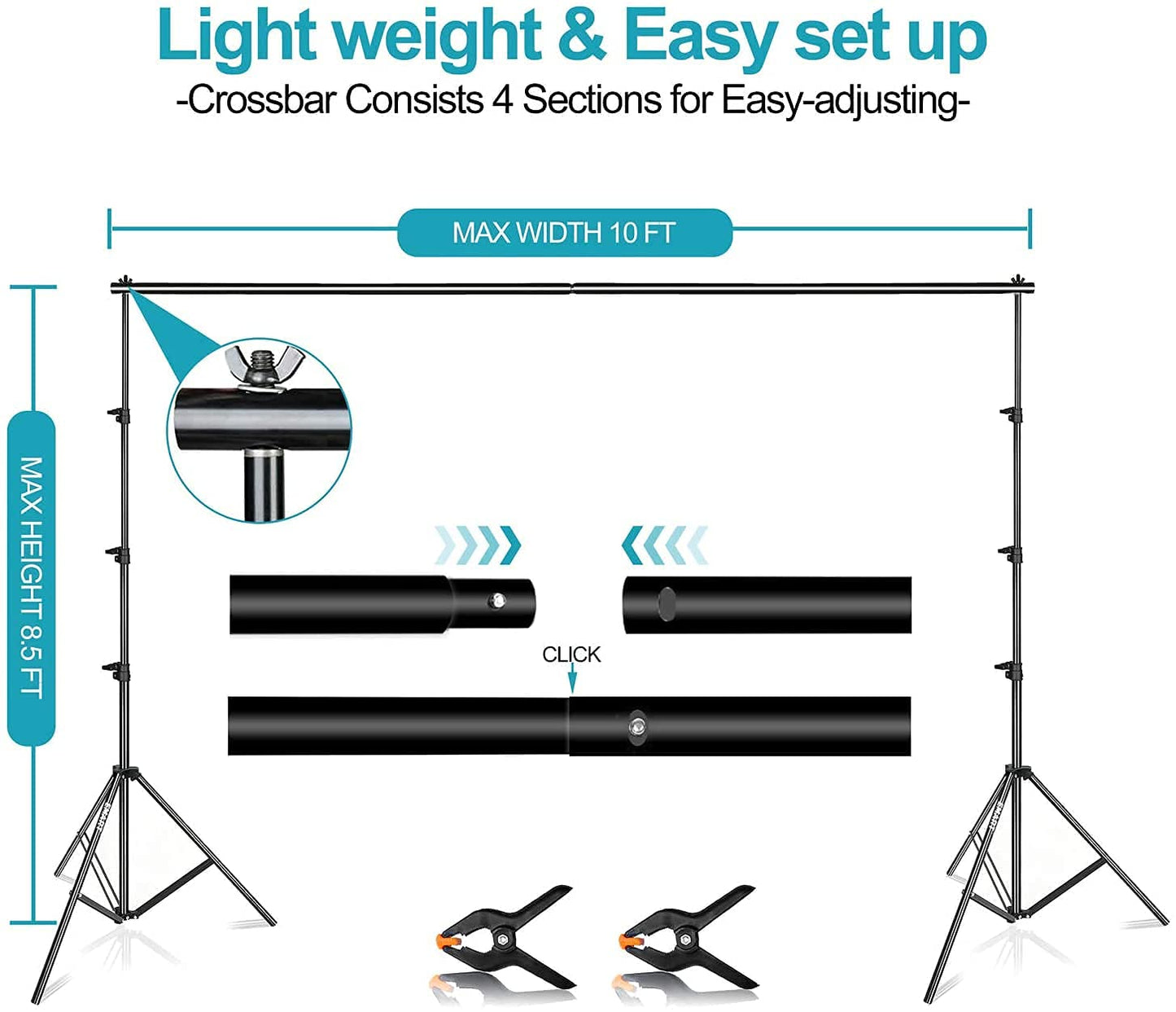 HIFFIN® 5 PRO Quadlux Mark II Soft Led Still & 8.5 x 10 ft Background Support System Kit Video Light Softbox with AC Power, YouTube Shooting,...