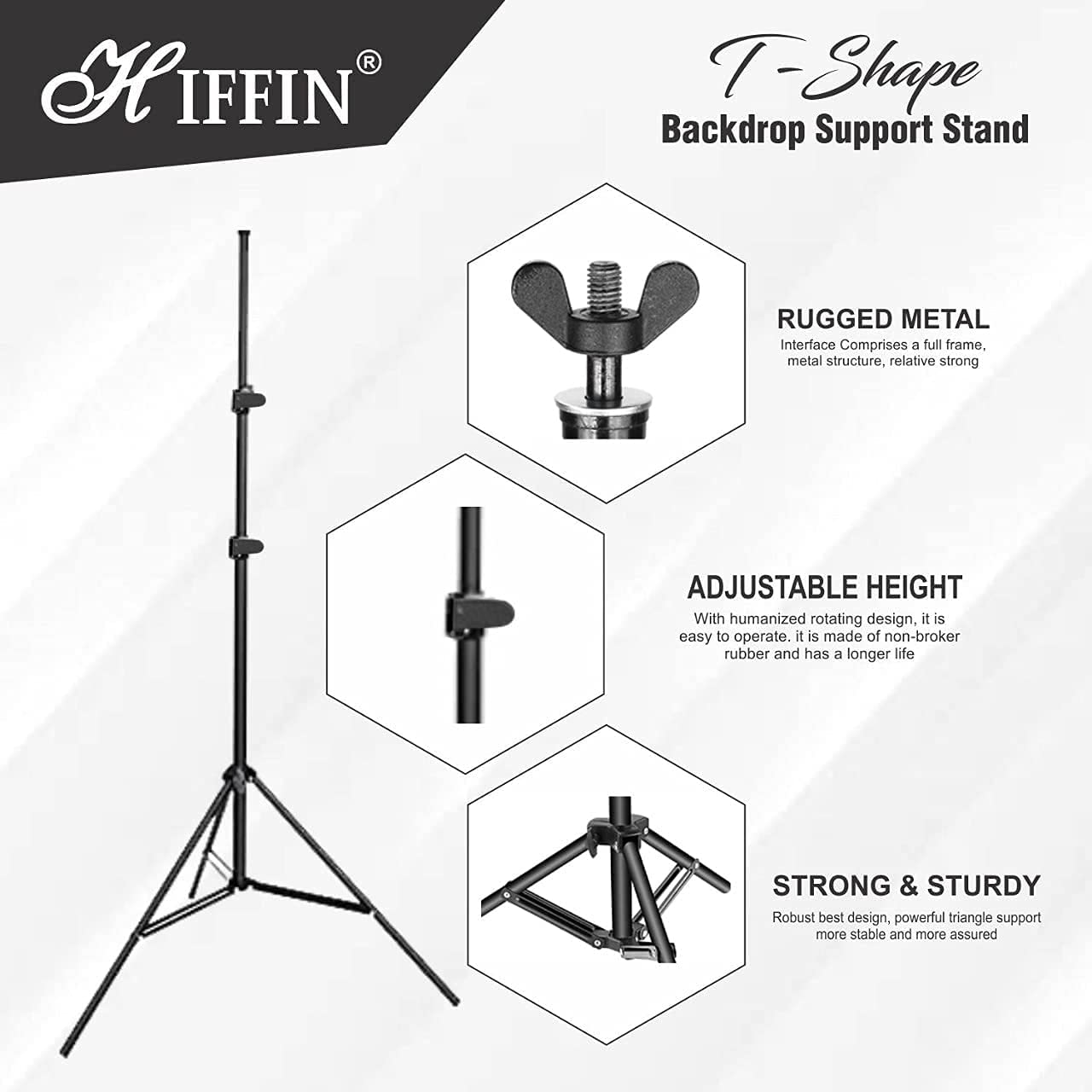 HIFFIN® Grey Screen Backdrop 6x10 ft with Stand - 6x9FT Photography Backdrop with 1PC 6.5FT T-Shape Backdrop Stands, 2PCs Spring Clamps, 1PCs Carry Bag