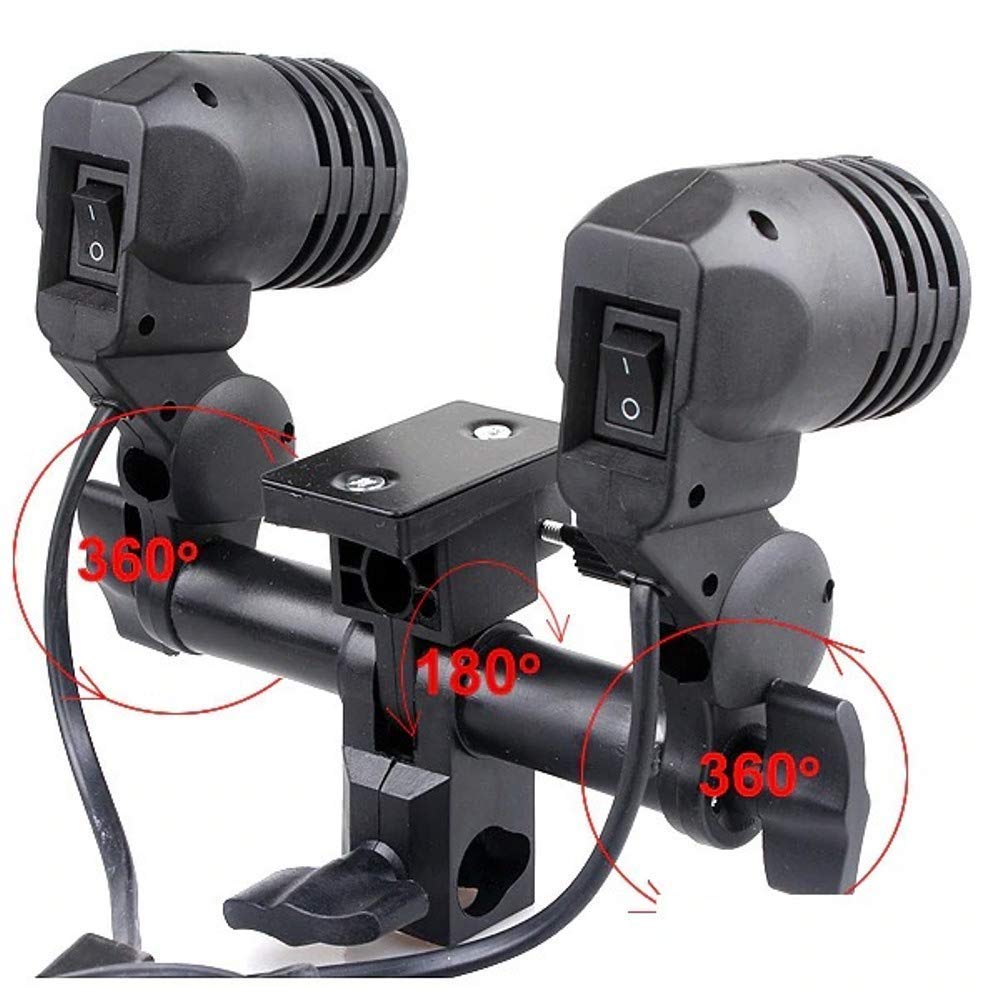 HIFFIN® Branded E27 Double Light Combo Socket with Light Stand Swivel Mount & Umbrella Holder for Photography, Film, & Video Studio