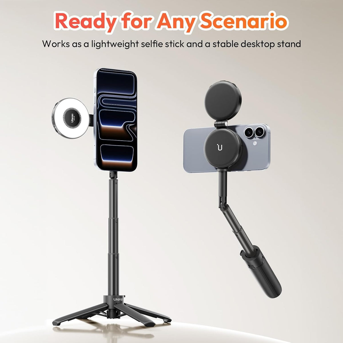 ULANZI MT71 Mini Magnetic Selfie Stick Tripod, Foldable & Lightweight, 180° Tilt, Compatible with iPhone 17-12