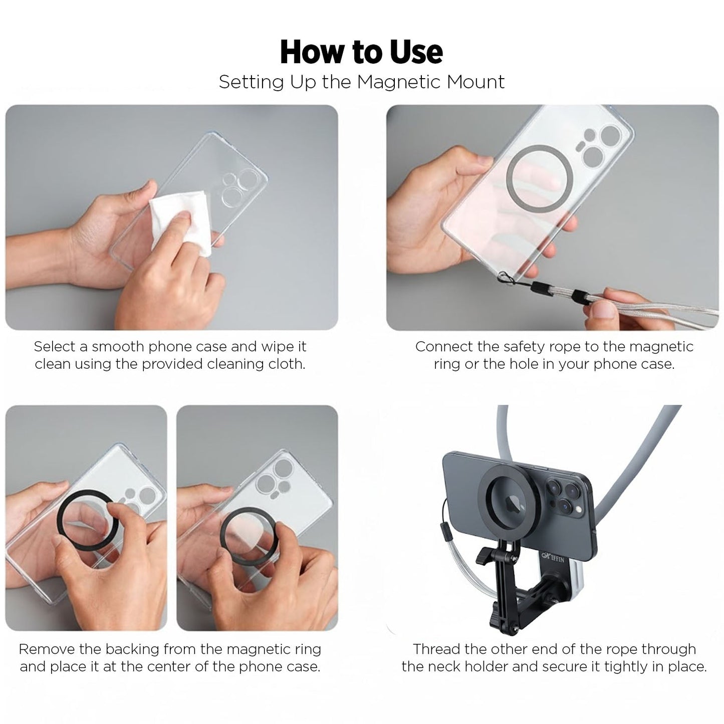 Magnetic Neck & Chest Mount | 360° POV Vlog Holder with Quick-Release Grip, IPhone & Android