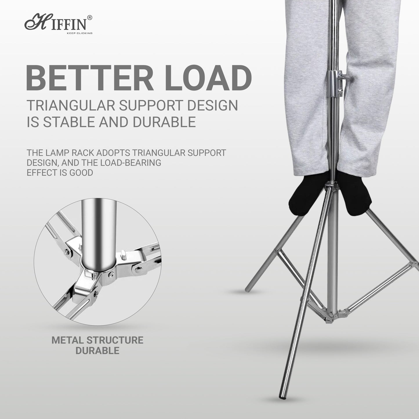 HIFFIN Stainless Steel Heavy Duty 99.06-279.4 CM Adjustable Light Stand with 0.635 CM to 0.9525 CM Universal Adapter for Studio Monolights, Softbox, and More Equipment