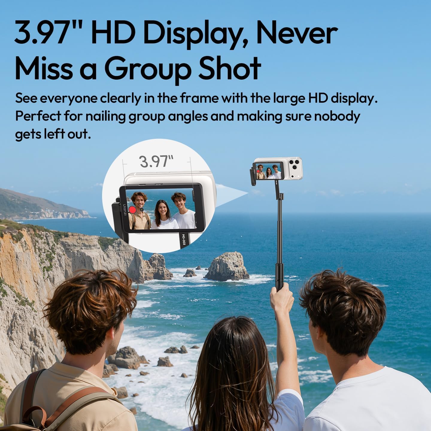 ULANZI VM1 MagSafe Selfie Monitor 4K60fps Preview, 3.97″ HD, Plug&Play Live/Rear