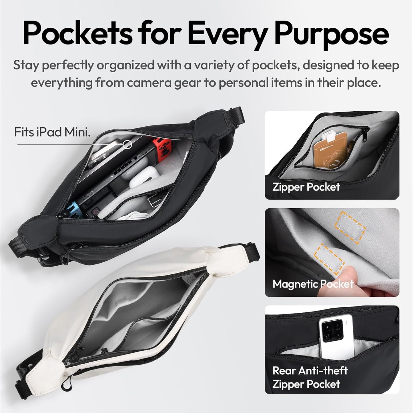 ULANZI HMN1 Camera Shoulder Sling Bag, DSLR Travel Storage, Black