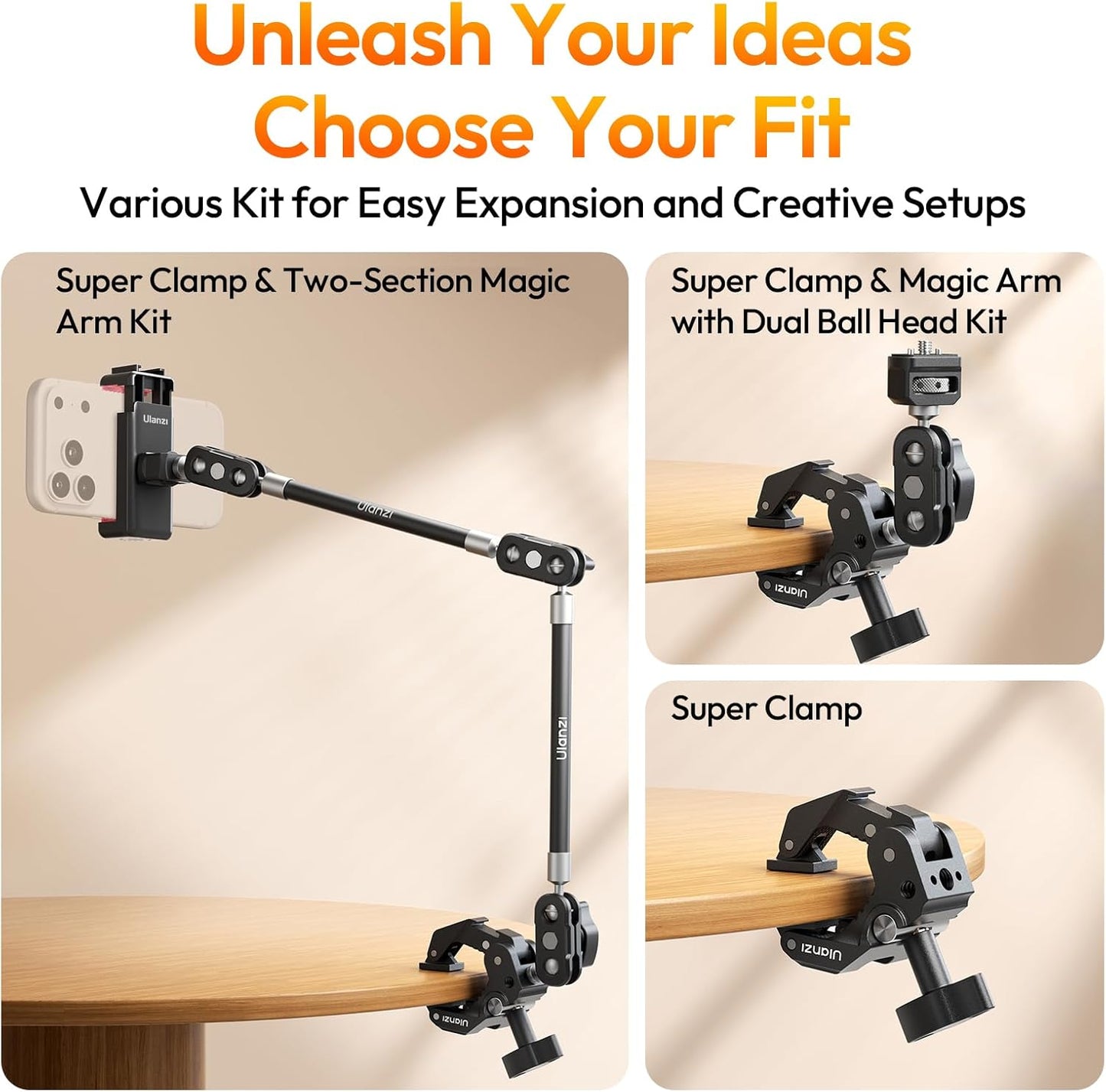 ULANZI CO78 3-Jaw Super Clamp, Cold Shoe, 1/4"-20, ARRI Pins Mount