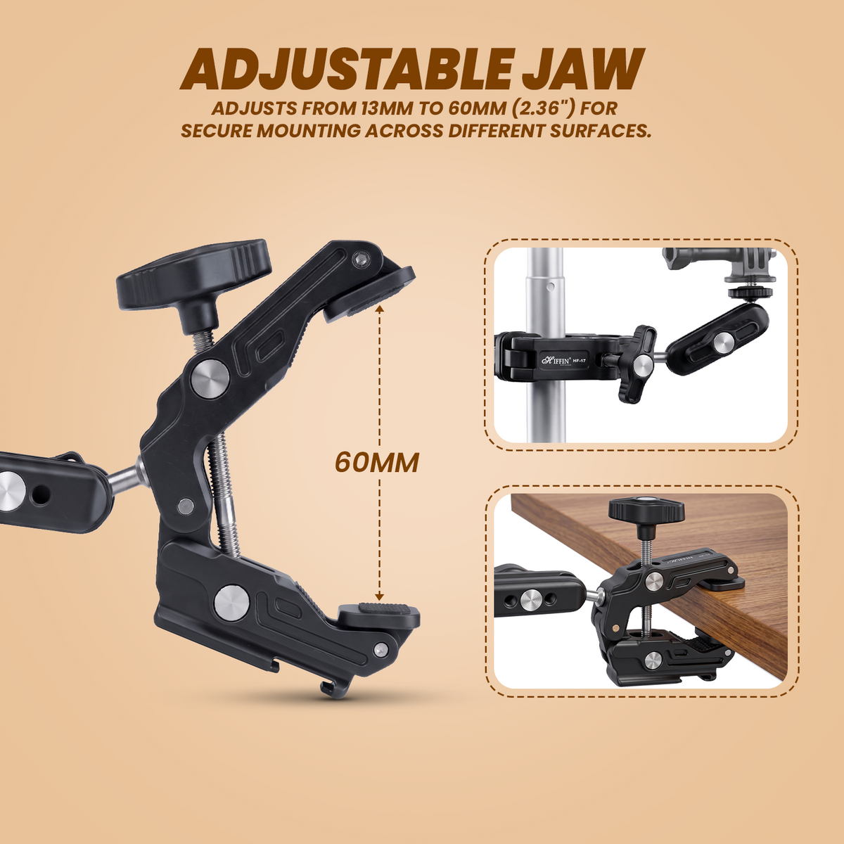 HF-17 Magic Arm & Super Clamp, 360° Ball Head, 1/4" & 3/8" Thread Mount