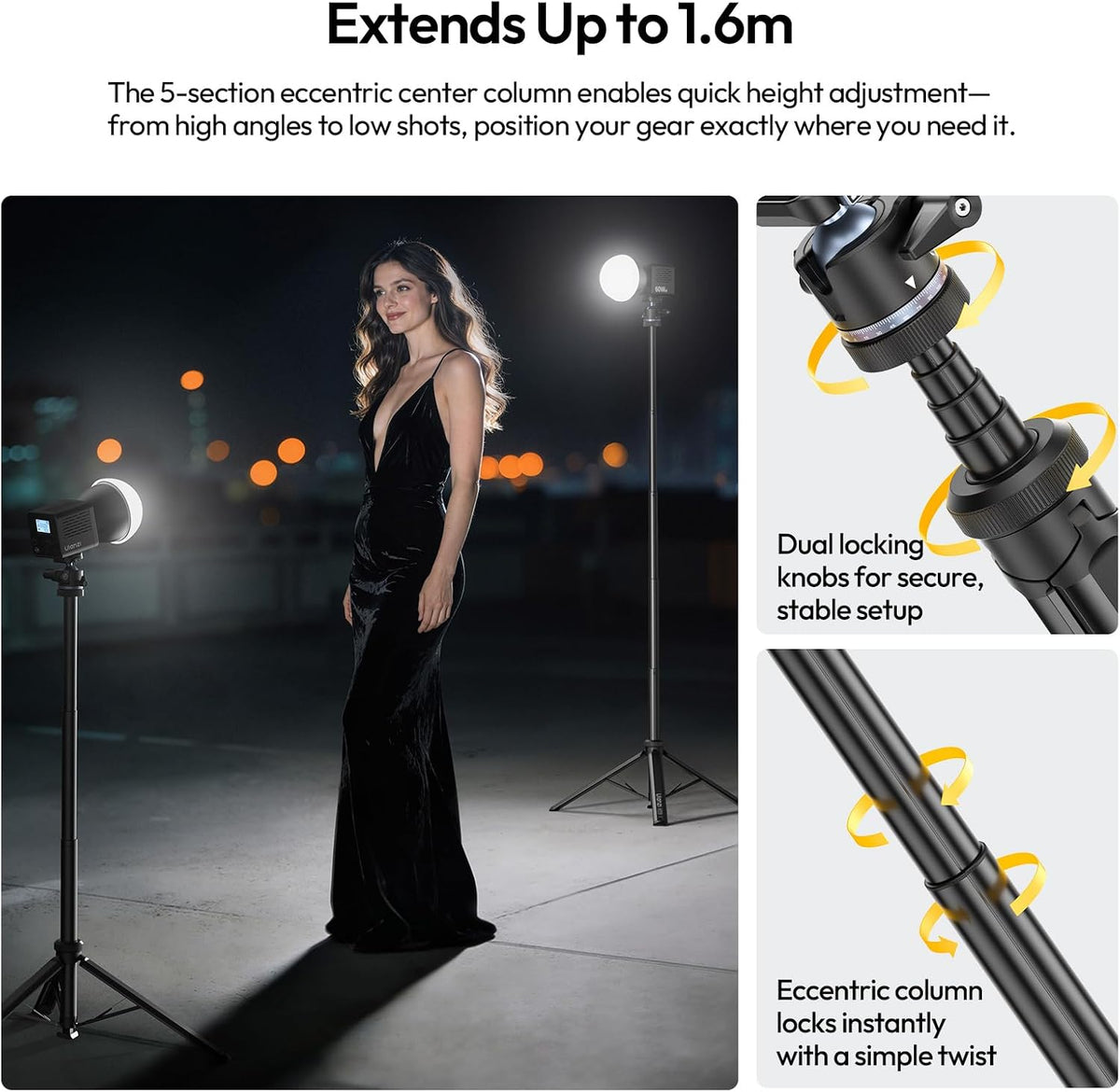 ULANZI MT93 1/4" Light Stand Tripod, 63" Adjustable, Auto-Open, UKA Quick-Release Ball Head