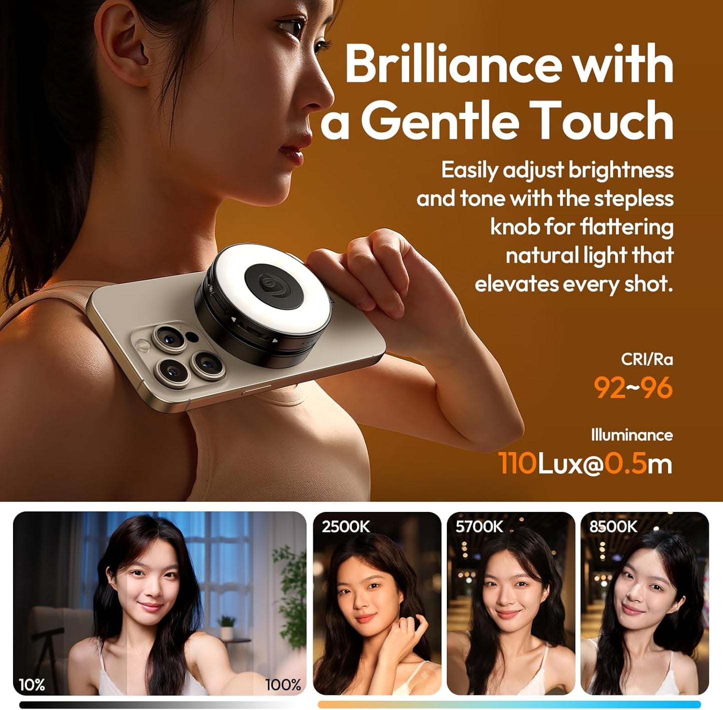 ULANZI LM23 Magnetic 360° Selfie Ring Light w/Mirror for iPhone MagSafe Black