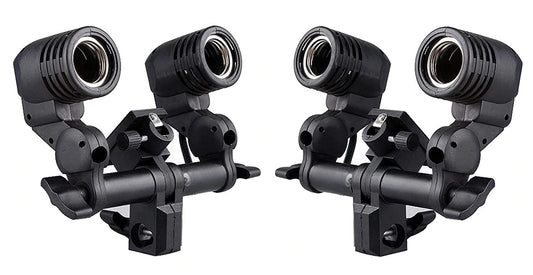 HIFFIN® Branded E27 Double Light Combo Socket with Light Stand Swivel Mount & Umbrella Holder for Photography, Film, & Video Studio