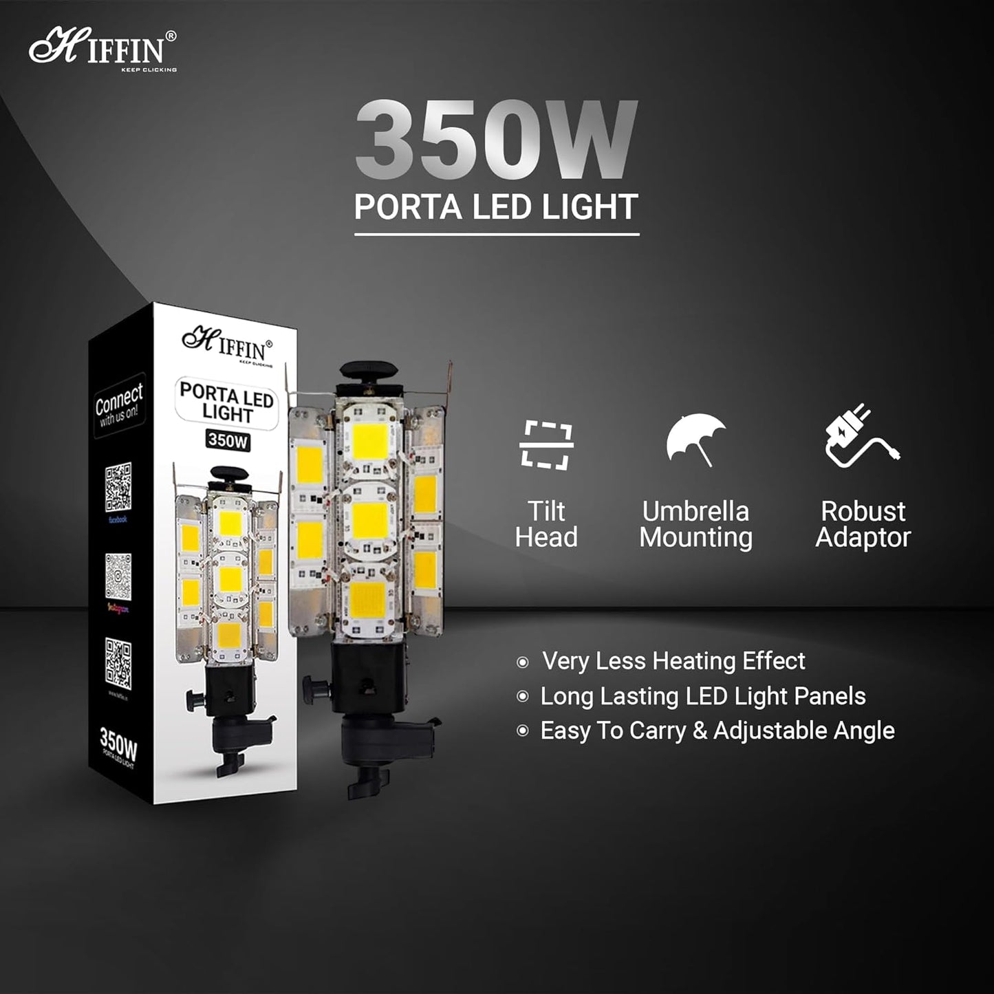 HIFFIN Warm White Porta 350Watt (7 X 50w) LED Light Kit, Low Power Consuming LED Panels Light, for Photo Video Indoor Outdoor Shoot (Porta Light Kit Set of 1)