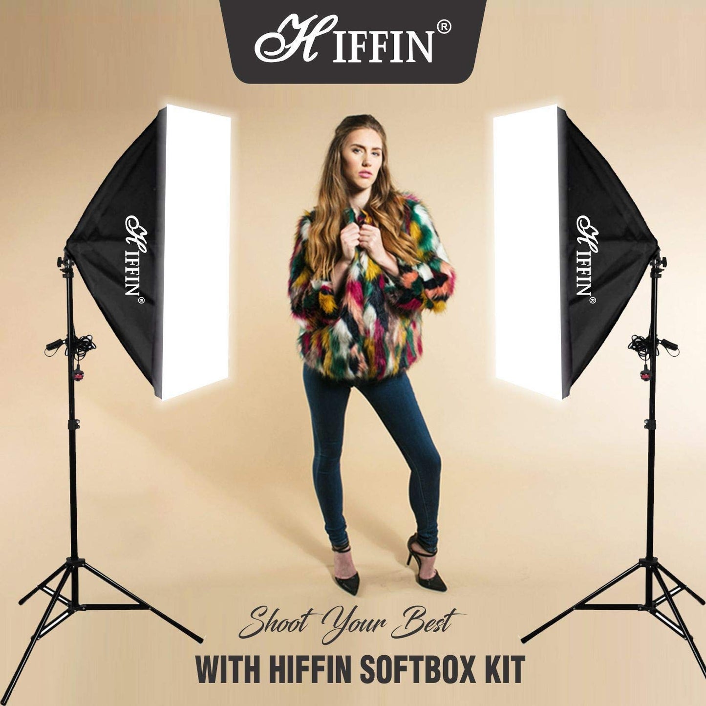 HIFFIN Trilux Double Set E27 Four Holder Soft Box Studio Kit For Photography, YouTube Lighting Fluorescent Light for Still & Video (WOB)